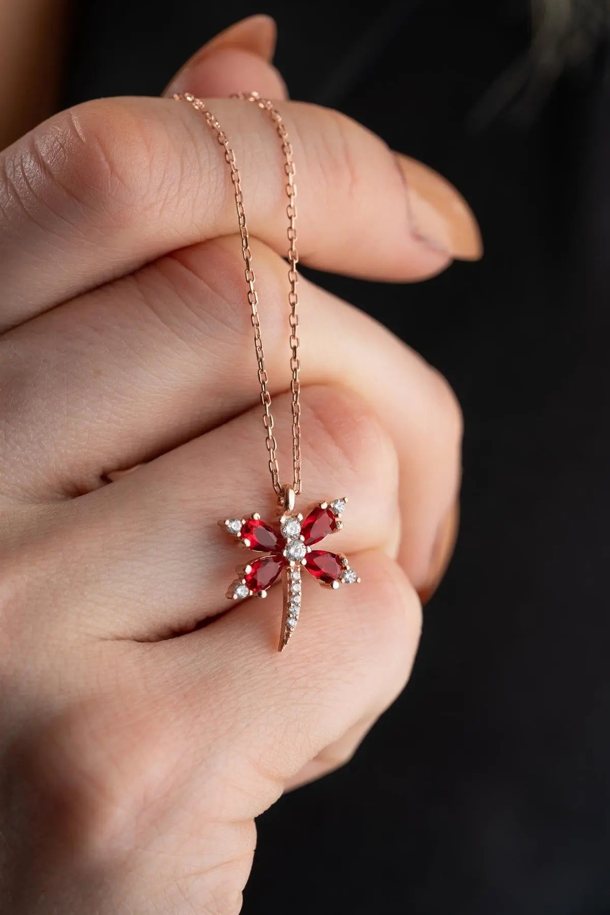 Red Zircon Stone Yusufcuk Model Sans Necklace Sterla jewelry