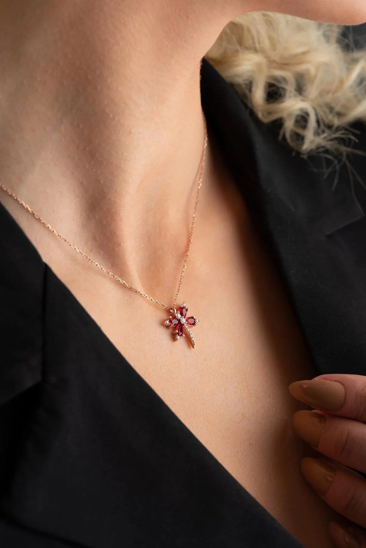 Red Zircon Stone Yusufcuk Model Sans Necklace Sterla jewelry