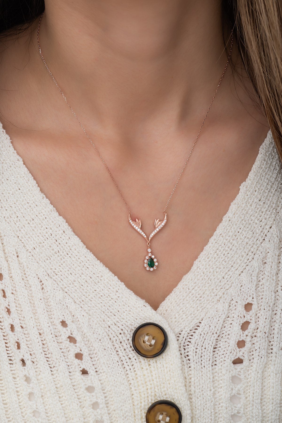 Emerald Halo Drop Necklace
