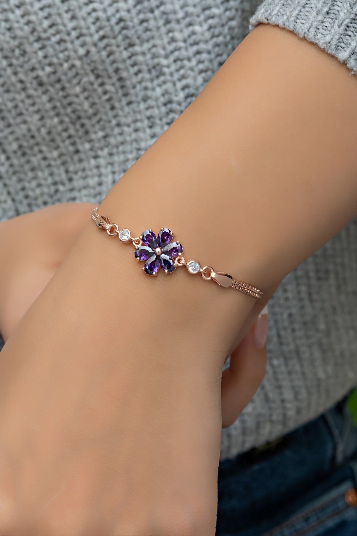 Amethyst Stone Leaf Flower Bracelet