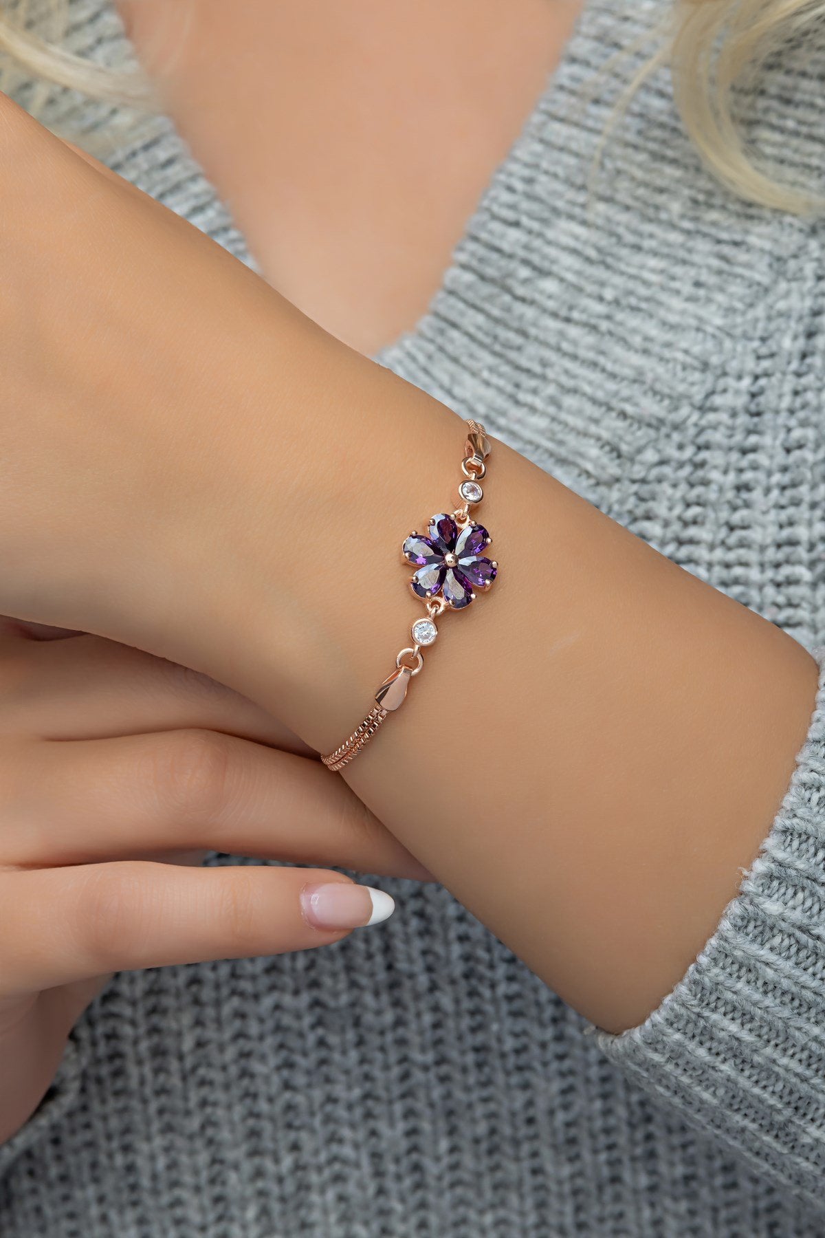 Amethyst Stone Leaf Flower Bracelet