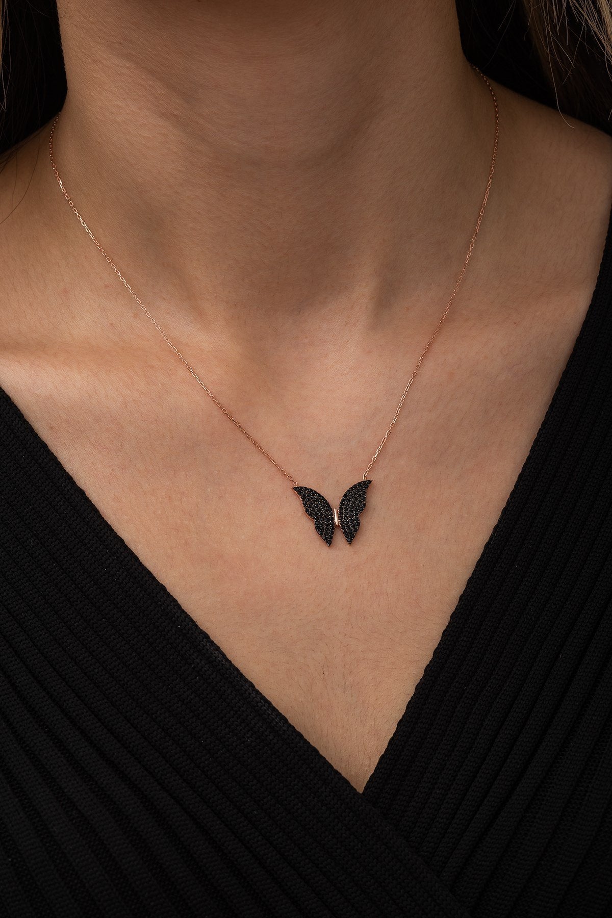 Butterfly Necklace with Black zircon stones