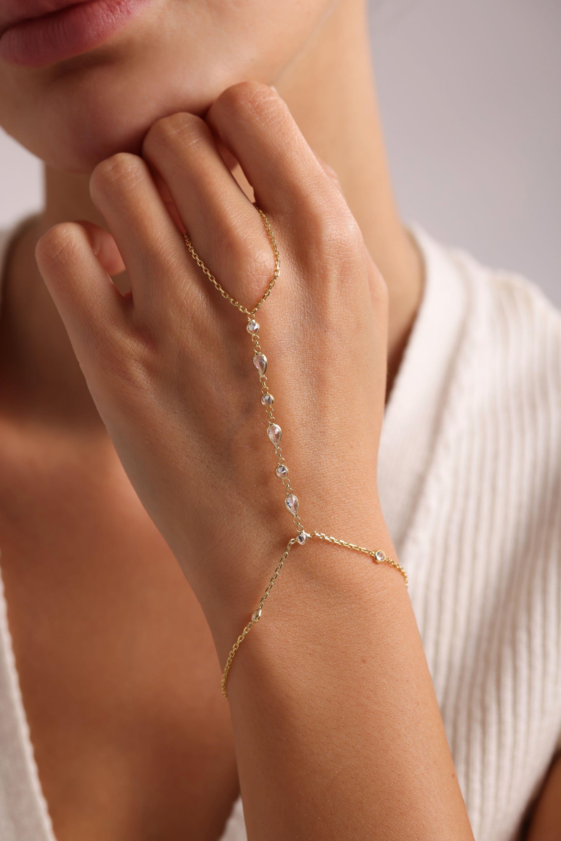 Gold Cascade Hand Bracelet