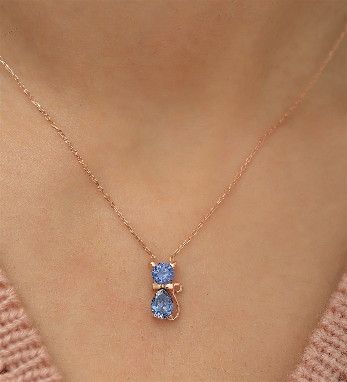 Tanzanite Stone Cat Woman Necklace