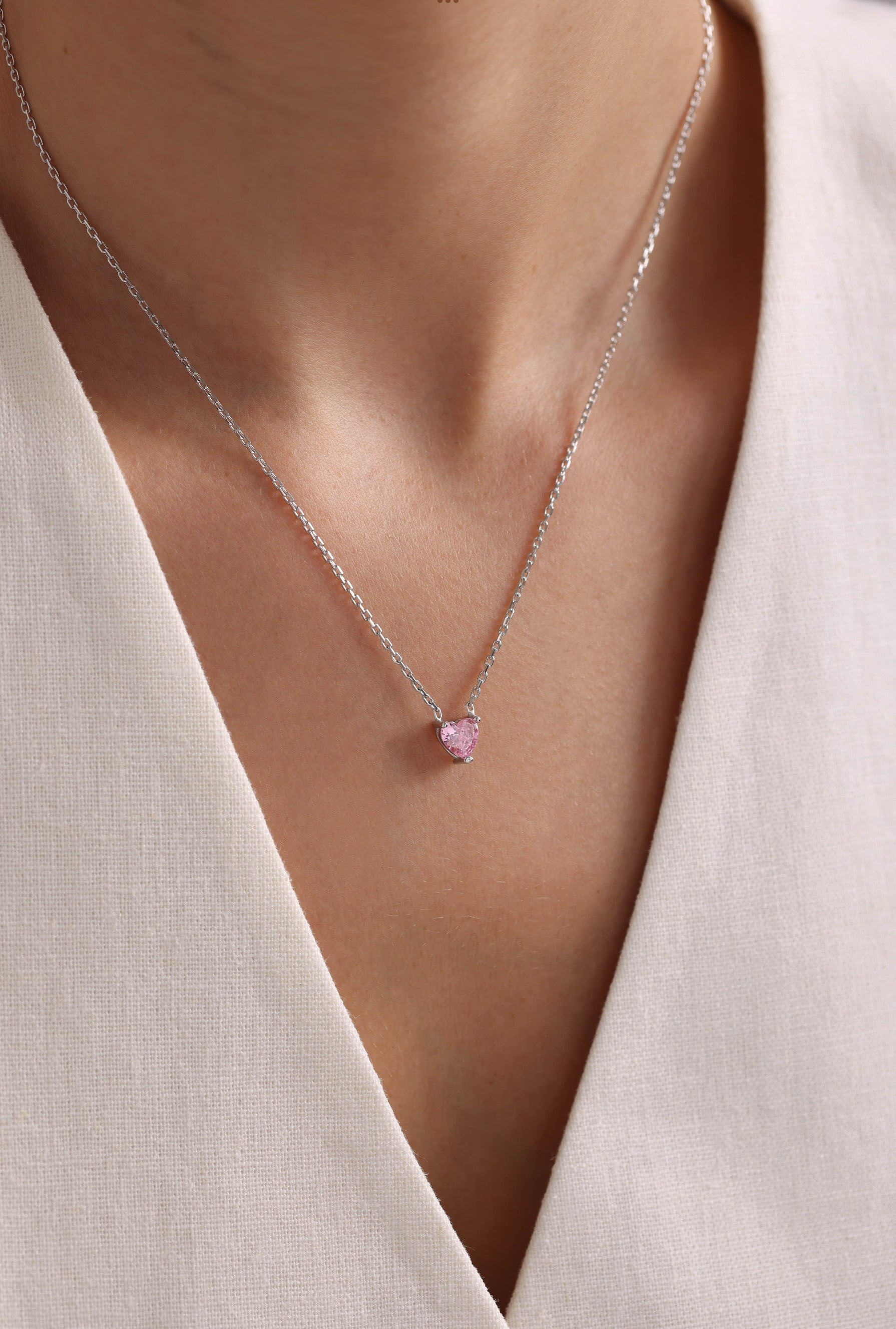 Pink morganite stone heart Necklace