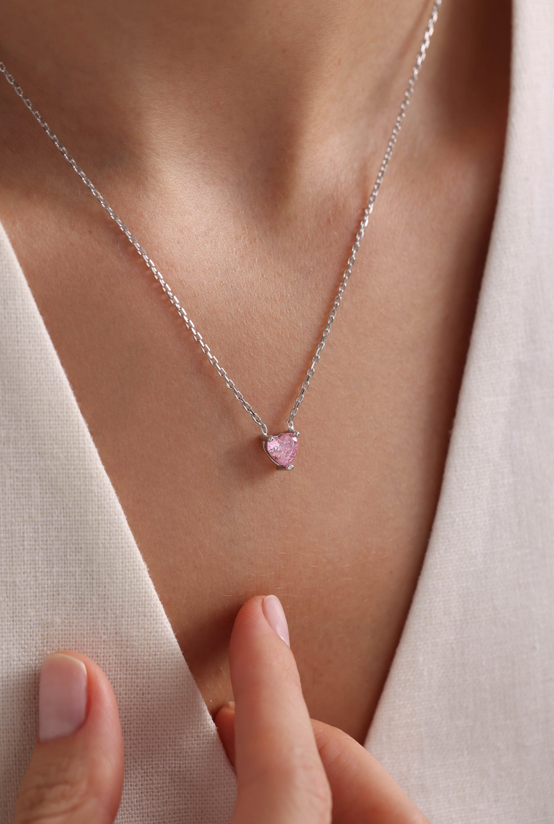 Pink morganite stone heart Necklace