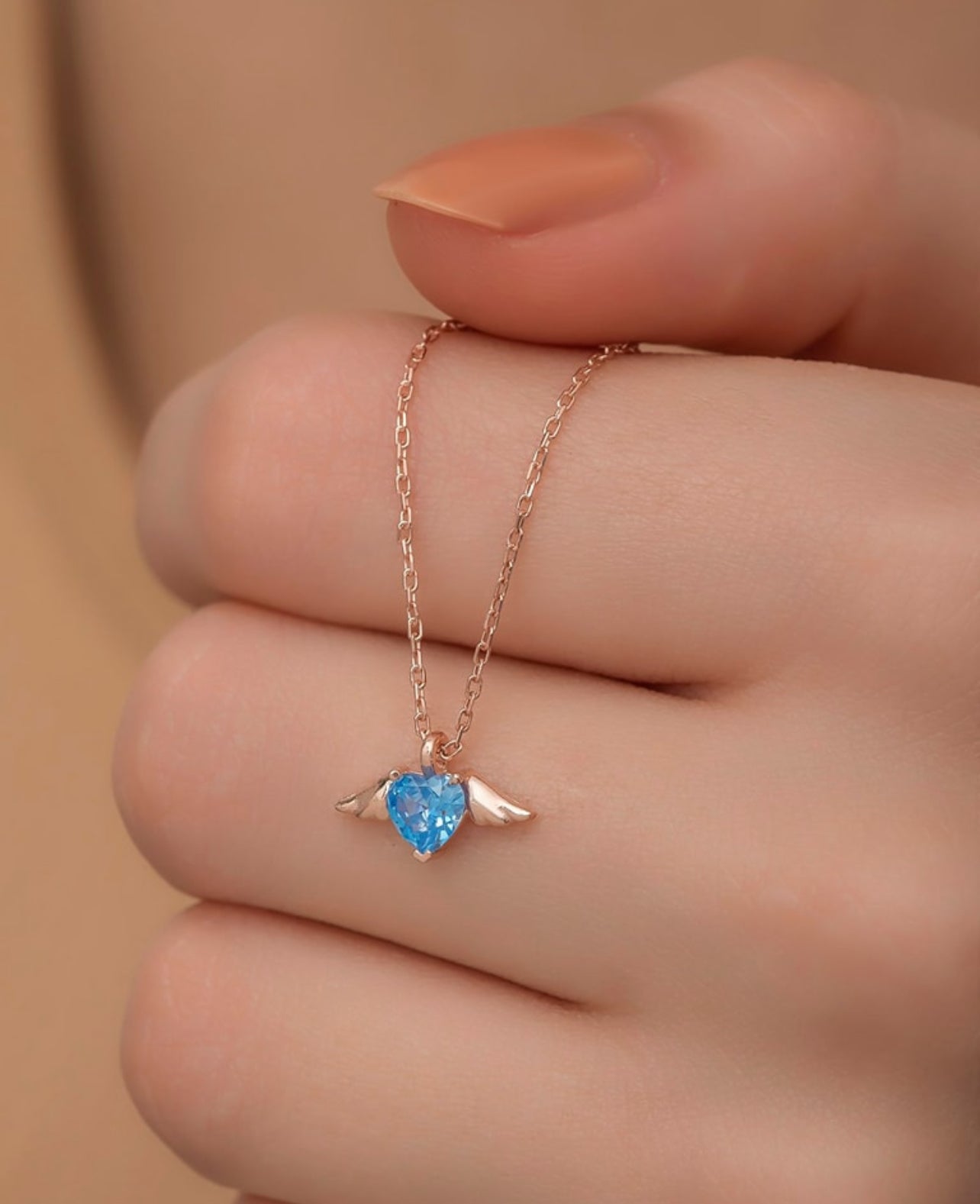 Aquamarine Stone Winged Flying Necklace