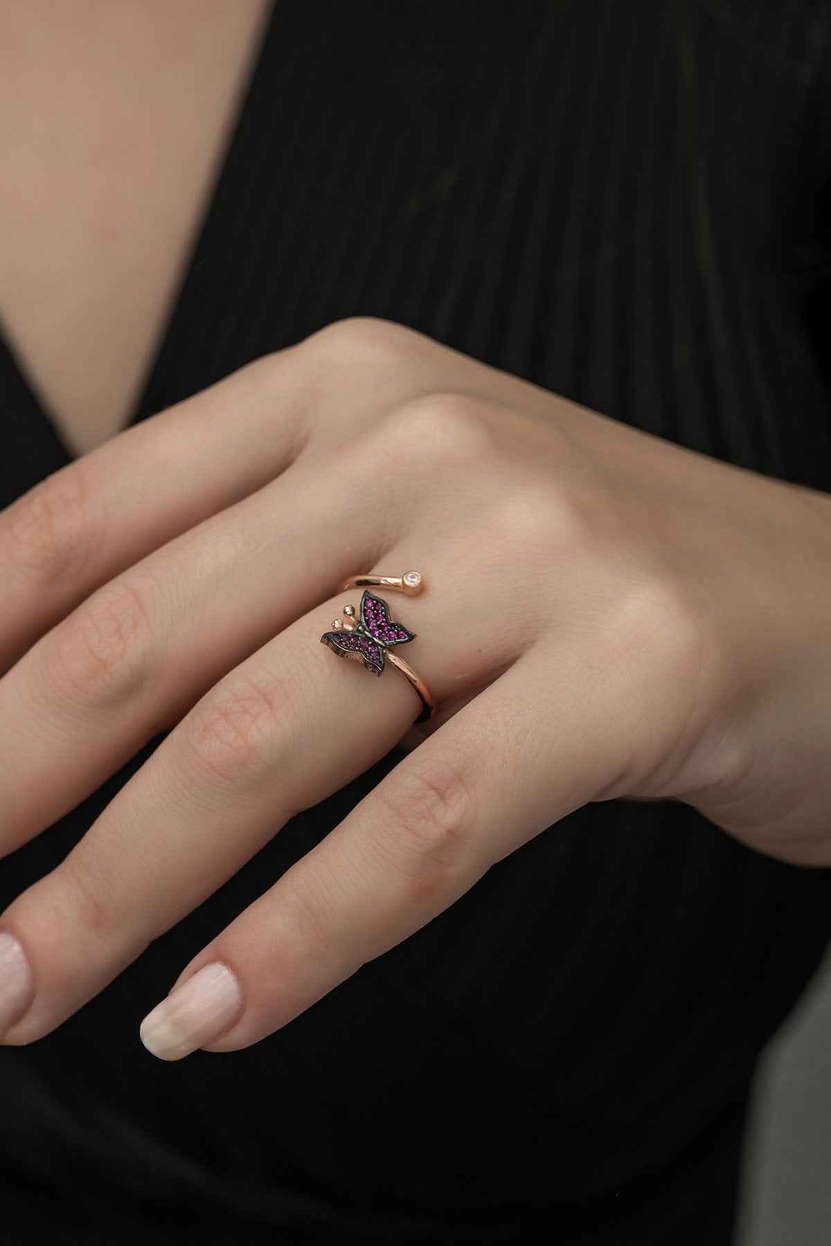 Pink Butterfly Adjustable Ring