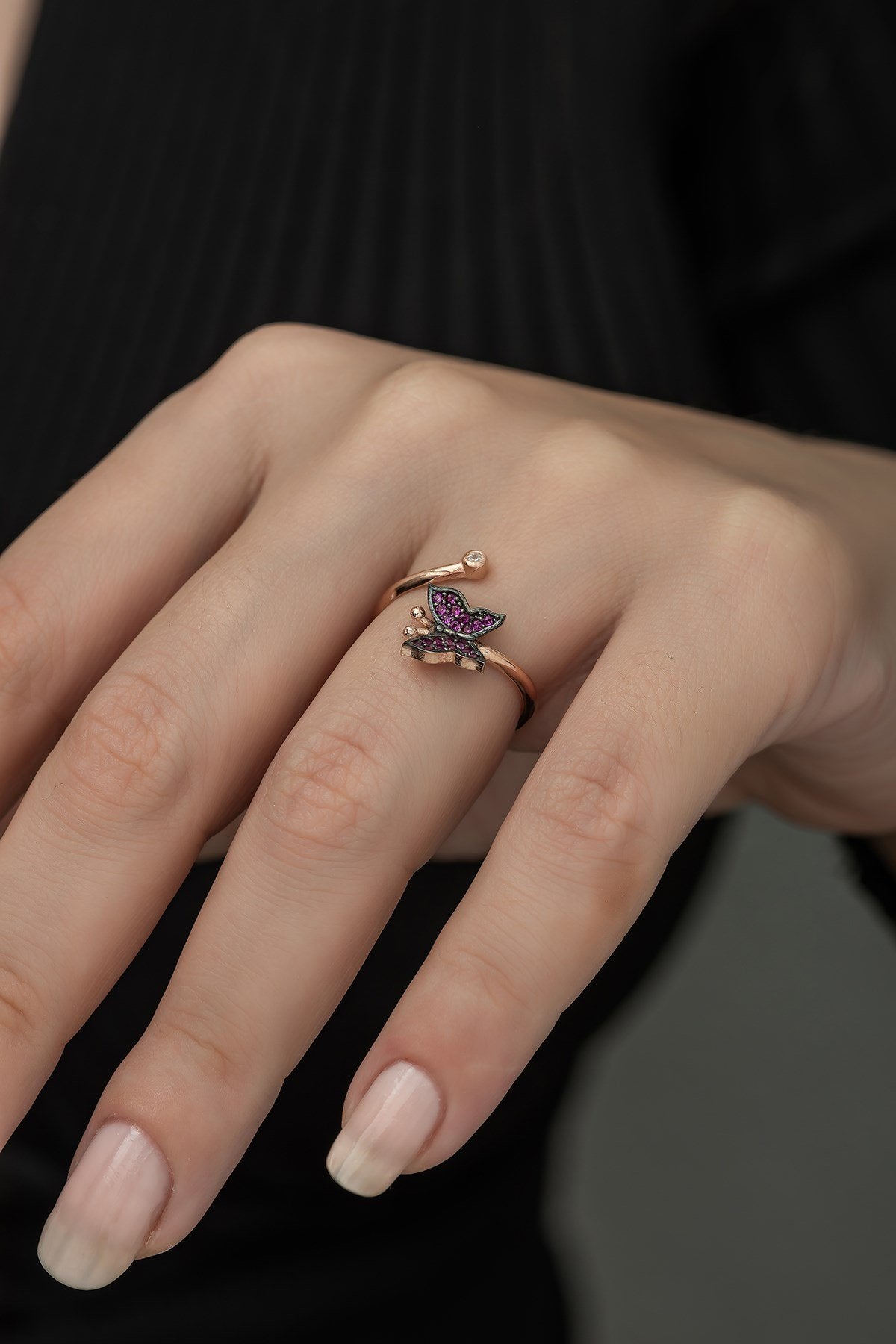 Pink Butterfly Adjustable Ring