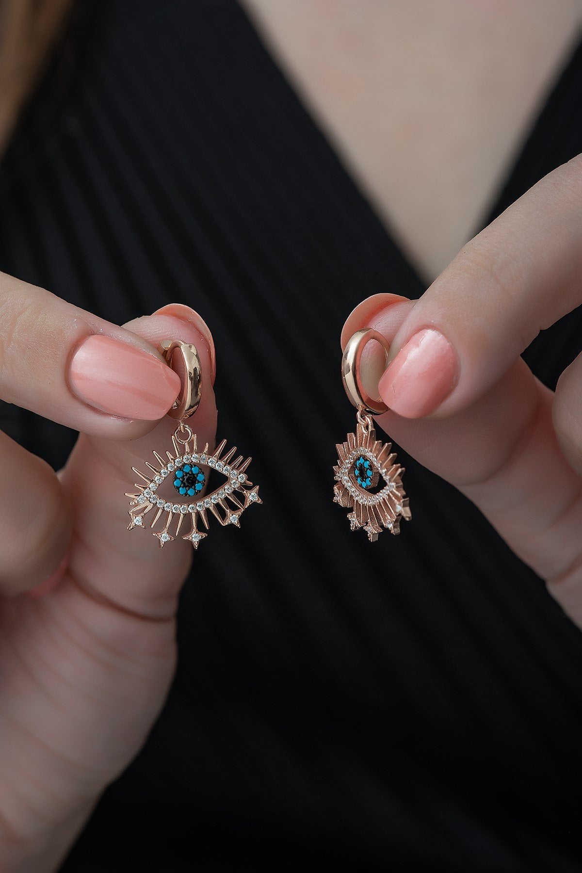 Shimmering Evil Eye Hoops