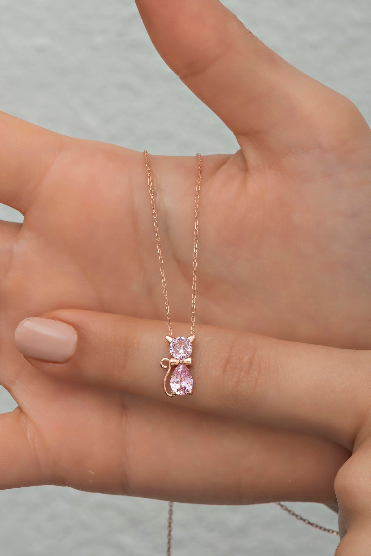 Pink Morganite stone cat necklace