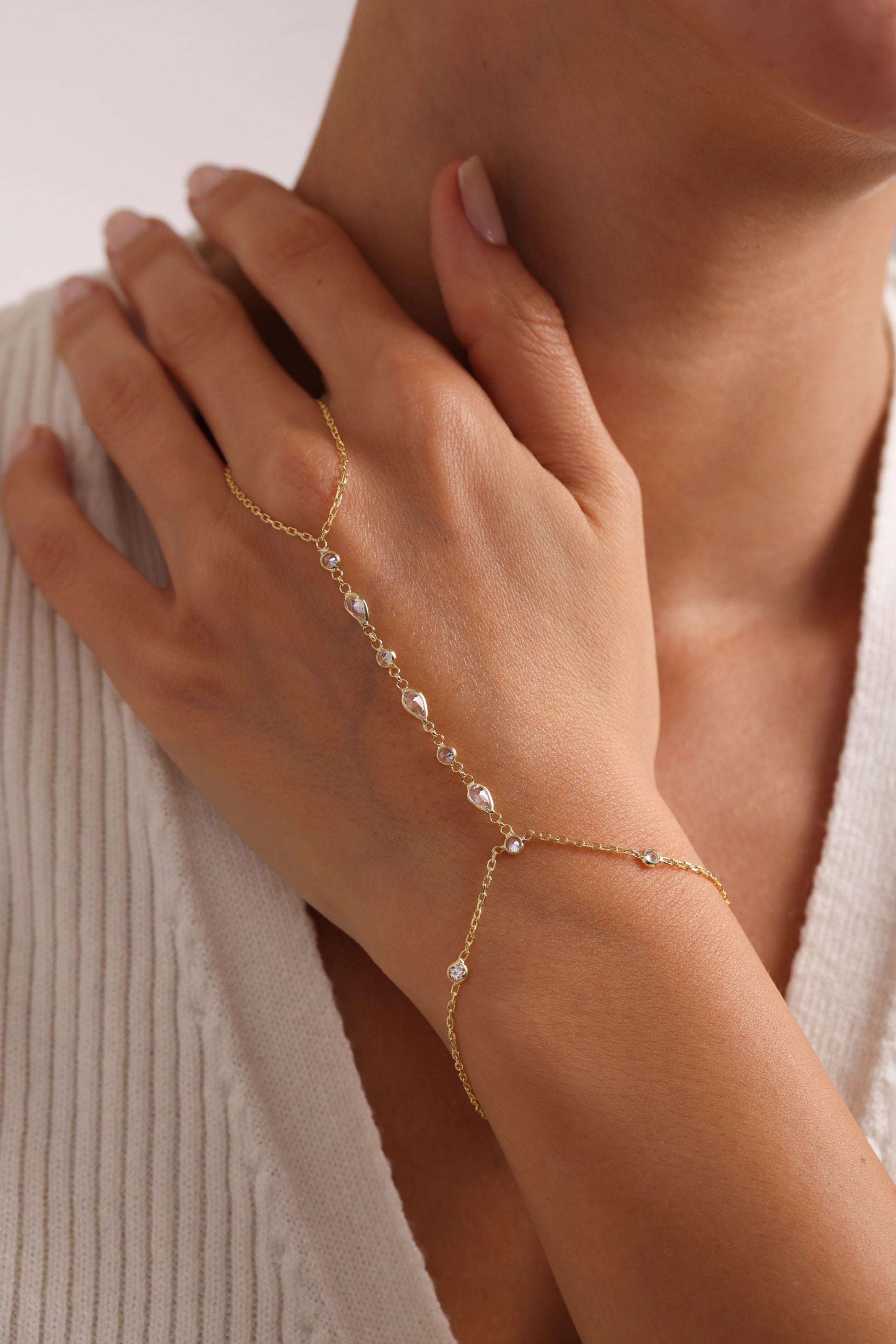 Gold Cascade Hand Bracelet