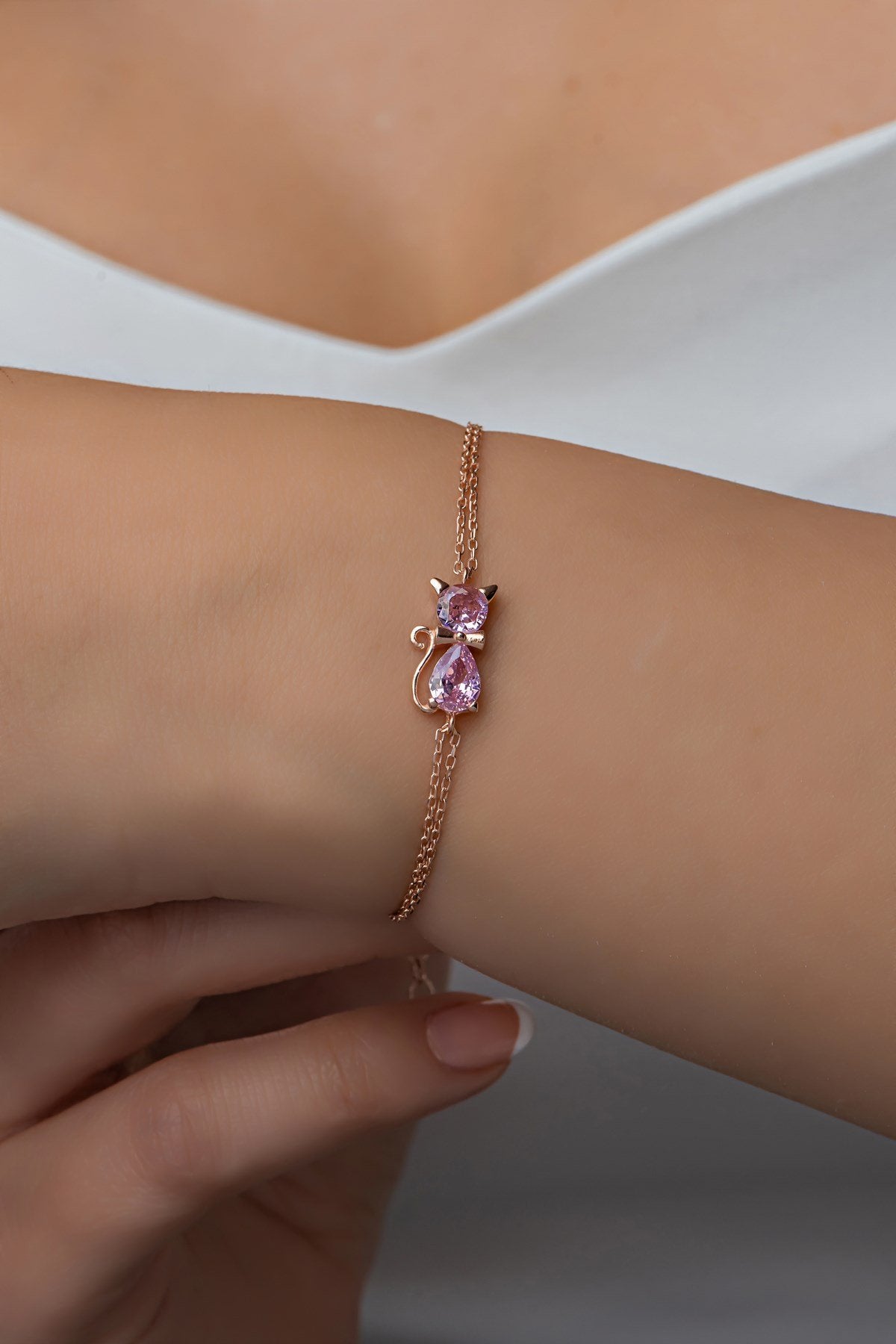 Pink Morganite Cat Bracelet