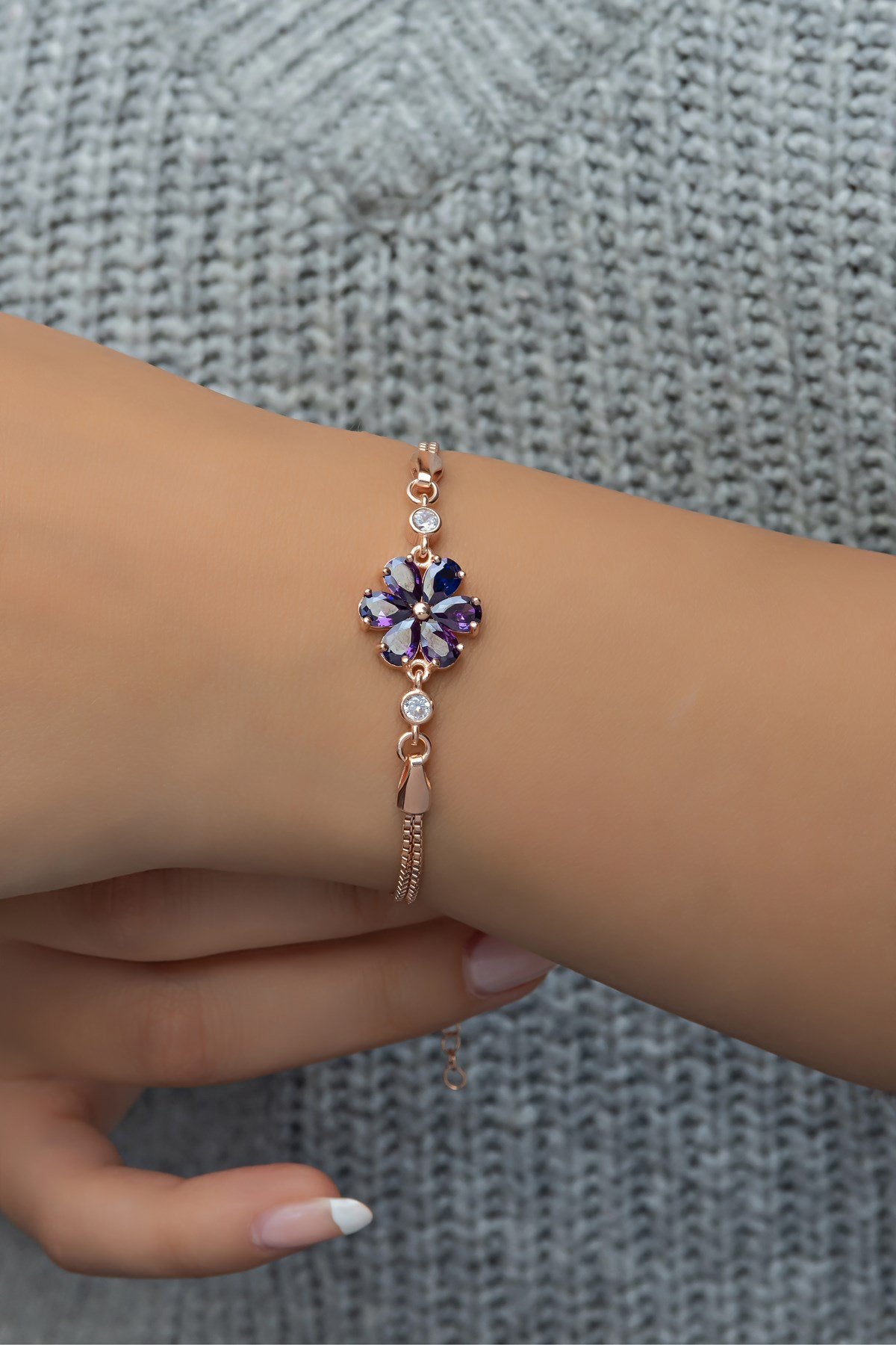 Amethyst Stone Leaf Flower Bracelet
