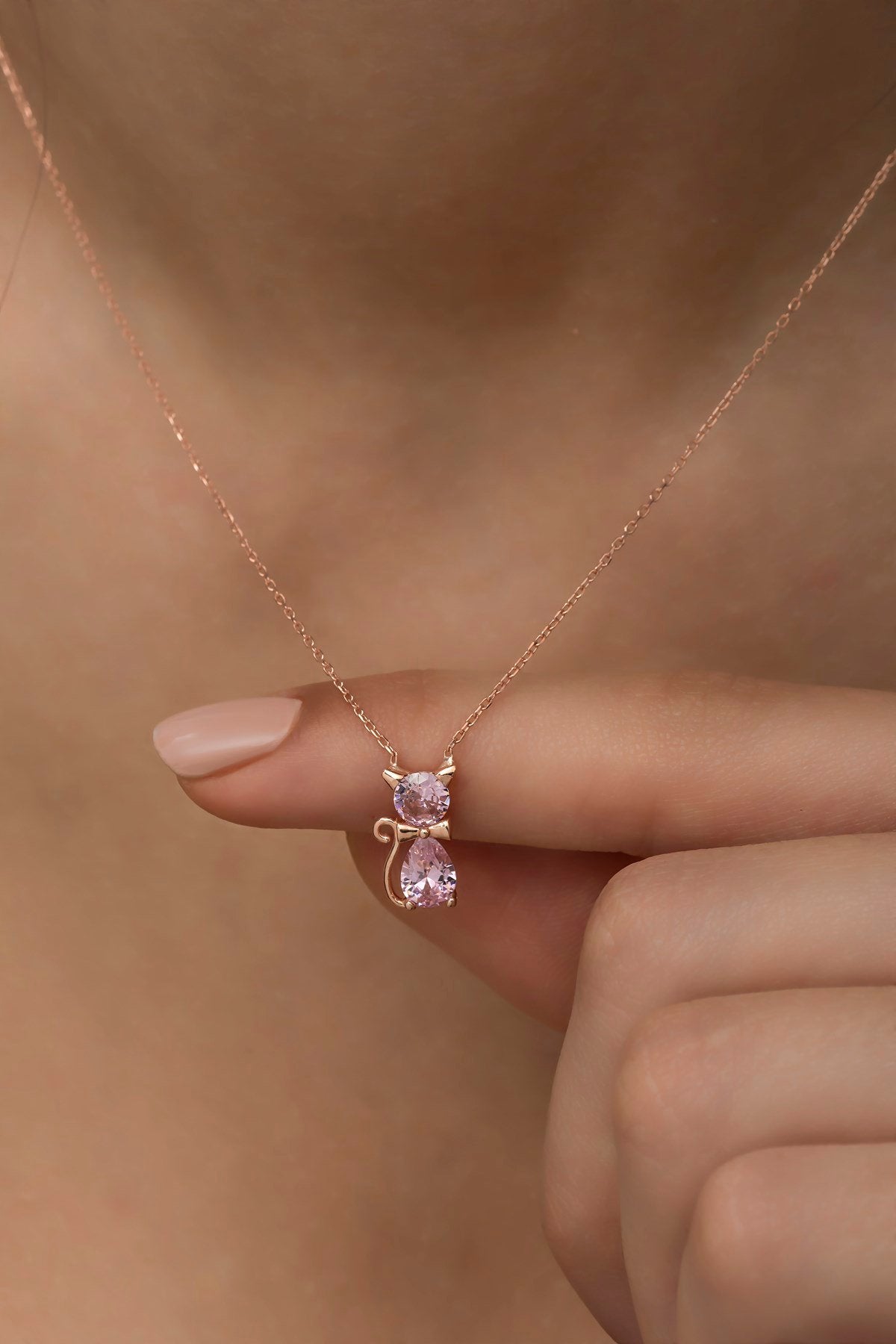 Pink Morganite stone cat necklace