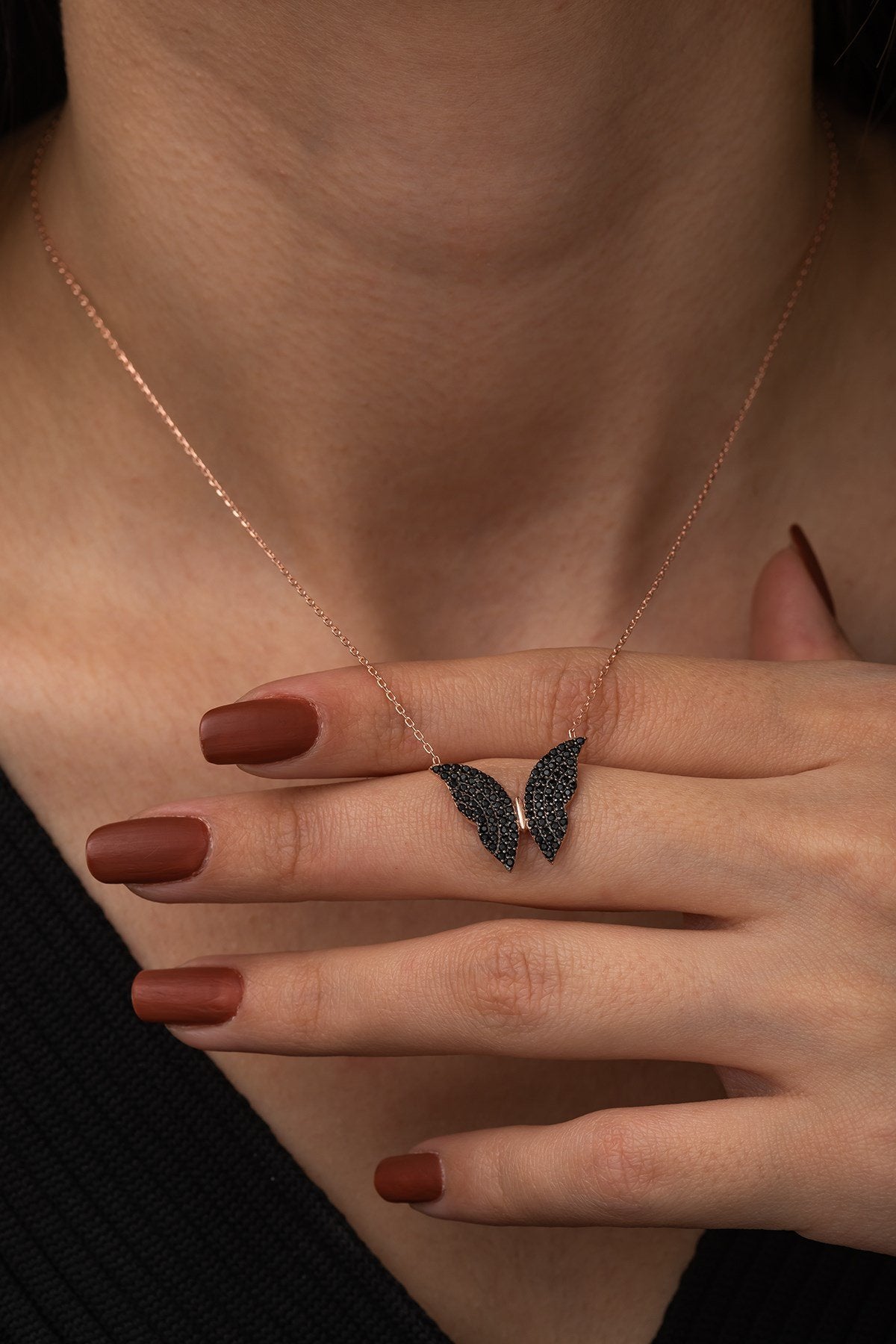 Butterfly Necklace with Black zircon stones