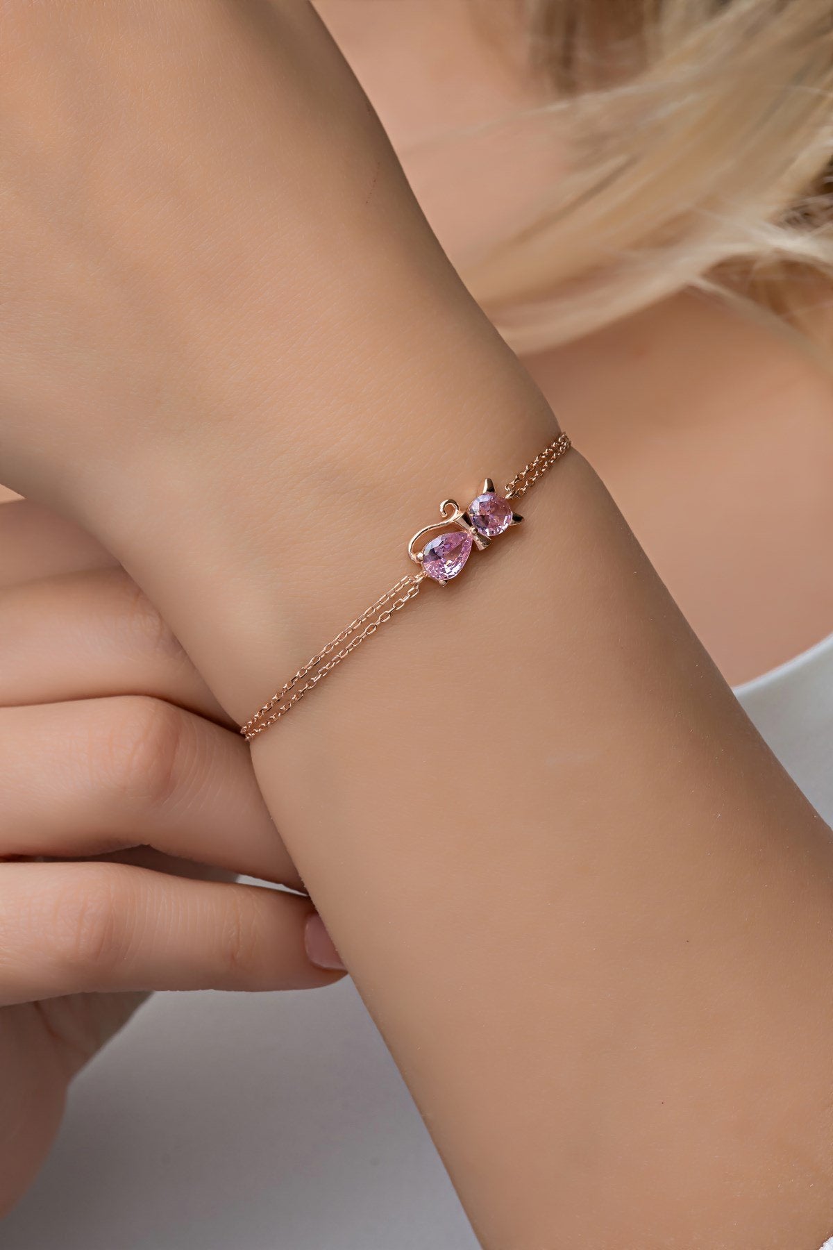 Pink Morganite Cat Bracelet