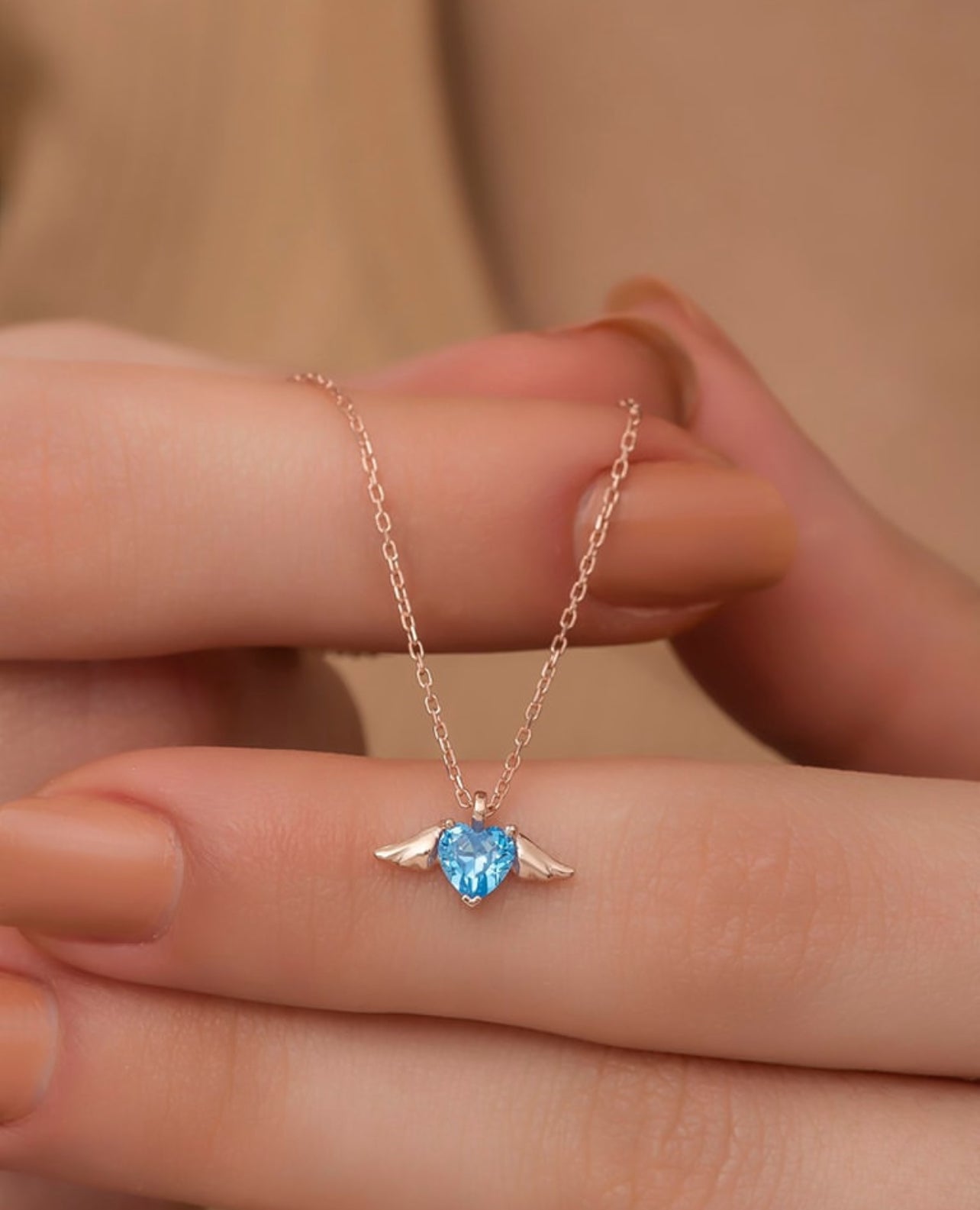 Aquamarine Stone Winged Flying Necklace