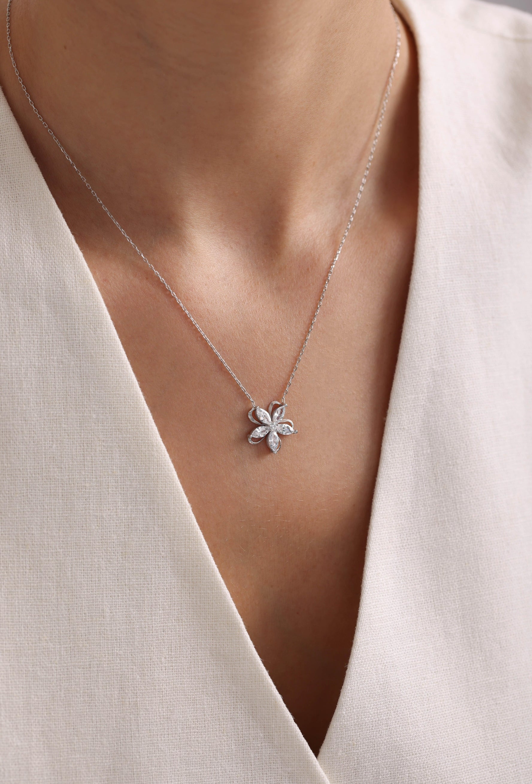 Rhodium Rosette Necklace