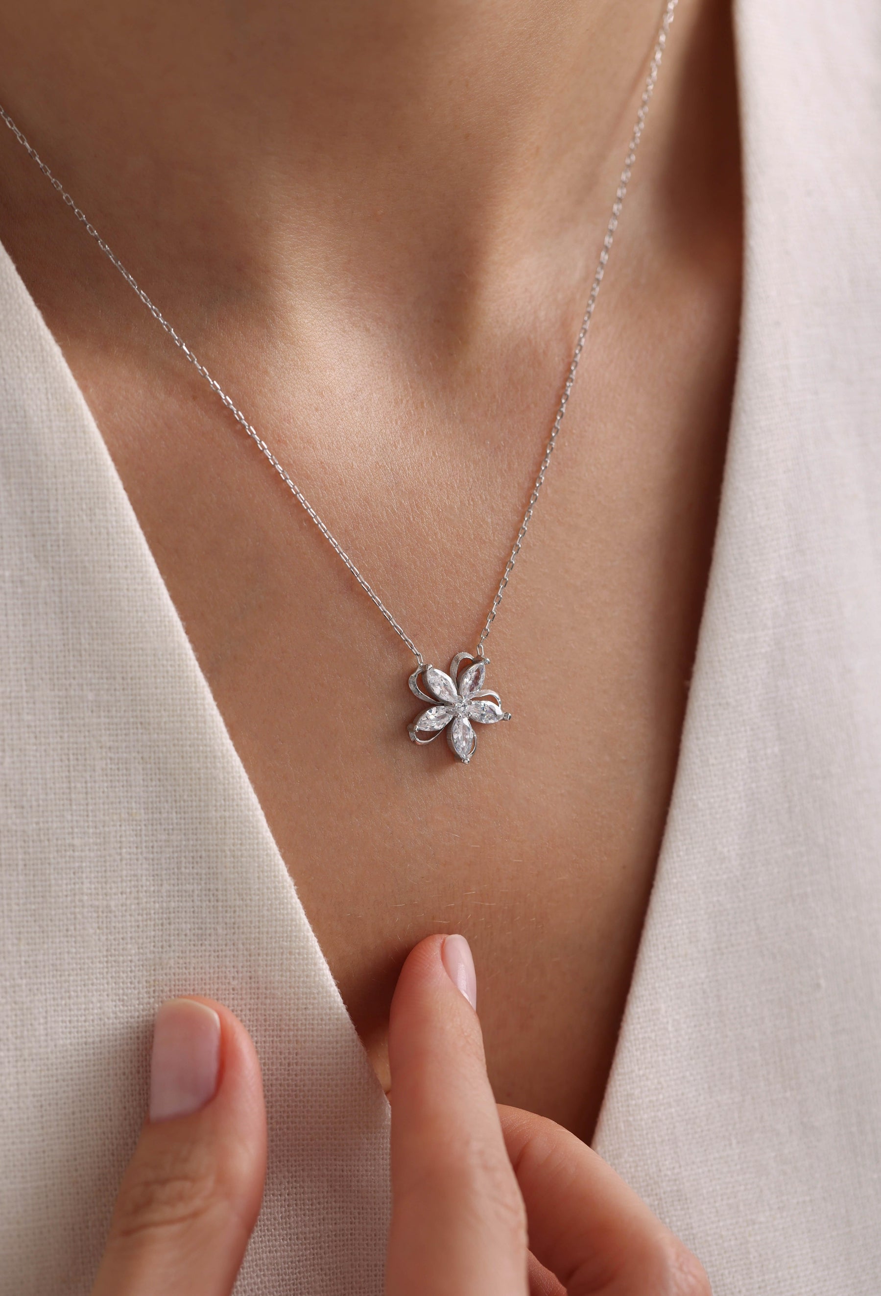 Rhodium Rosette Necklace