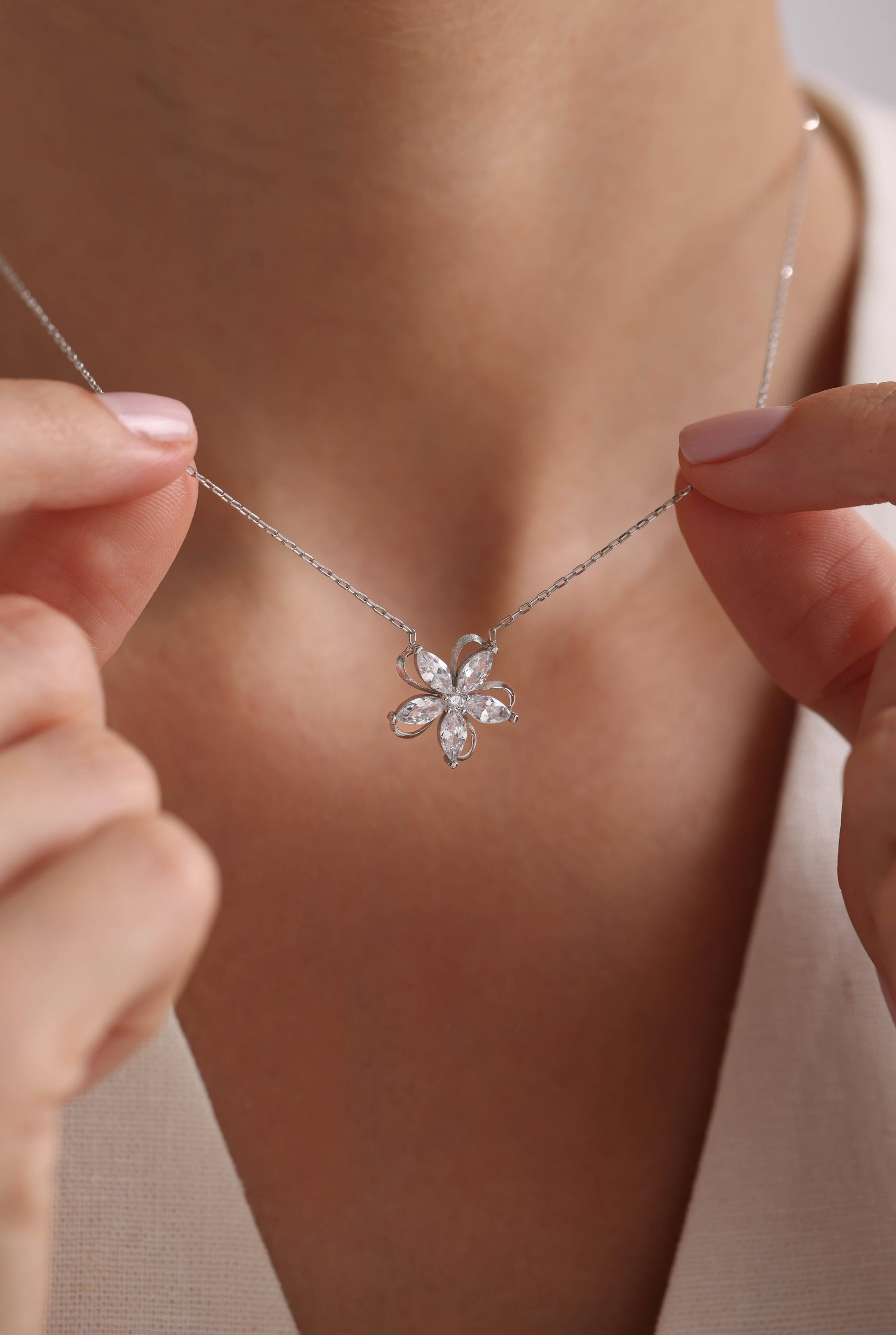 Rhodium Rosette Necklace