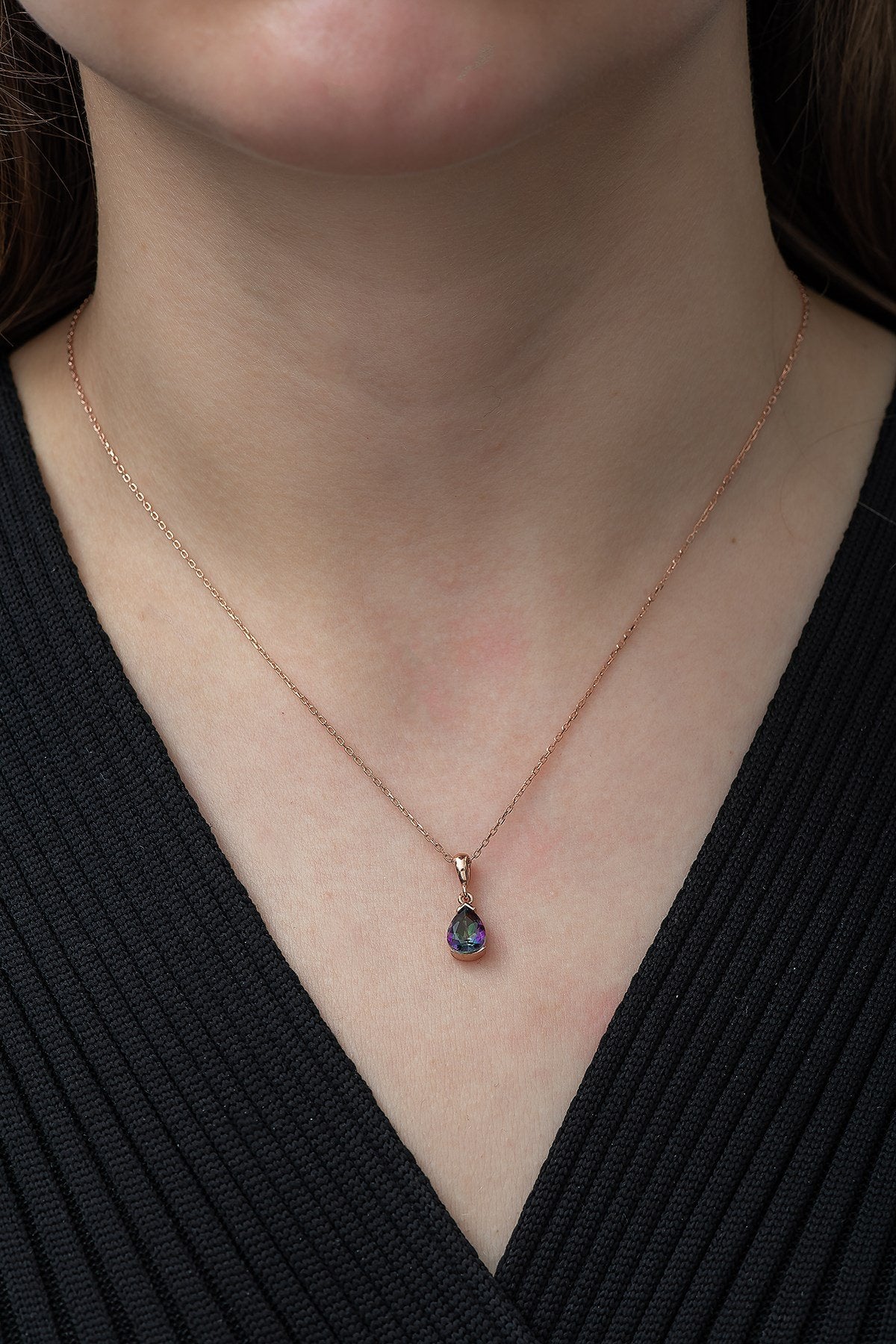 Mystic Topaz Stone Solitaire Necklace