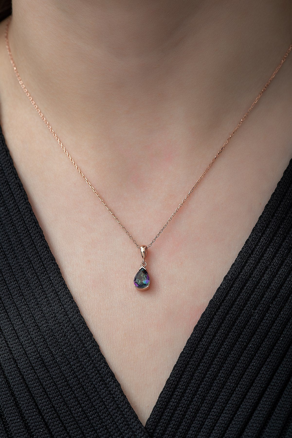 Mystic Topaz Stone Solitaire Necklace