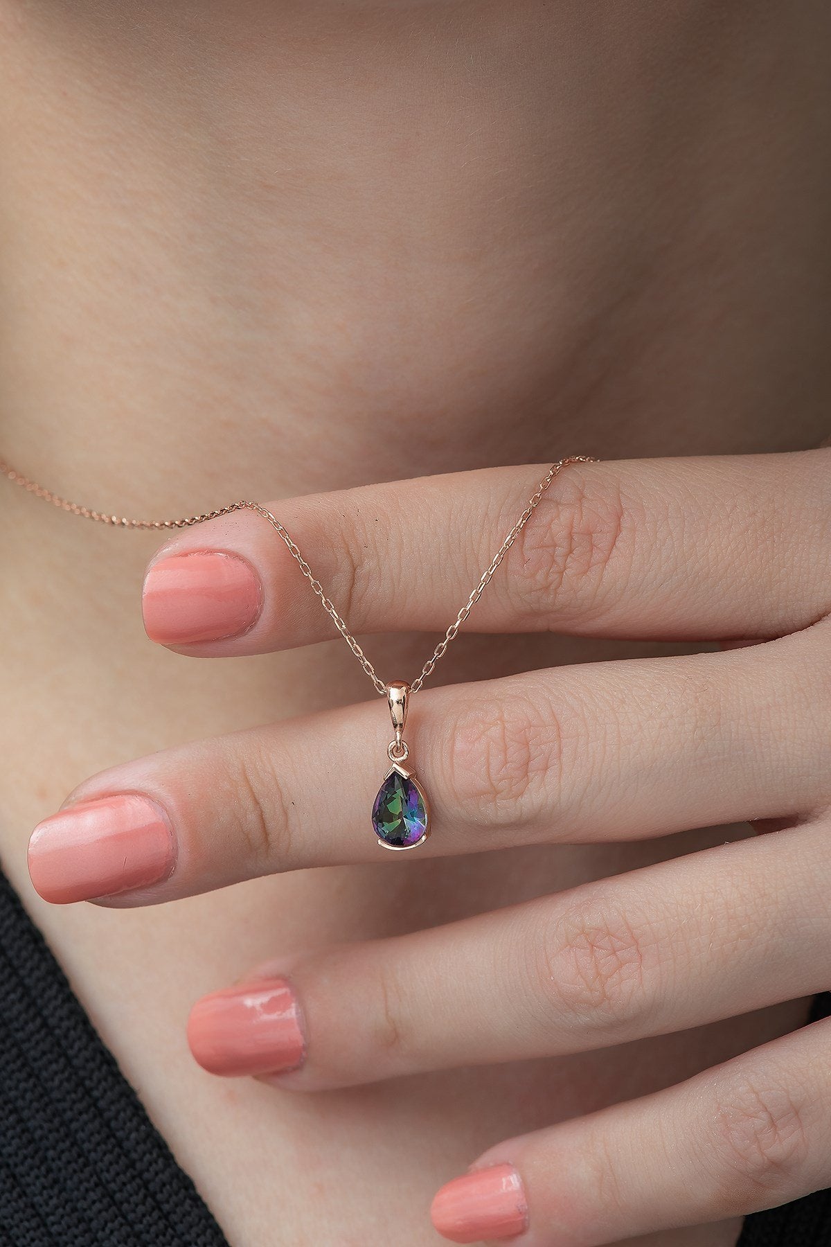 Mystic Topaz Stone Solitaire Necklace