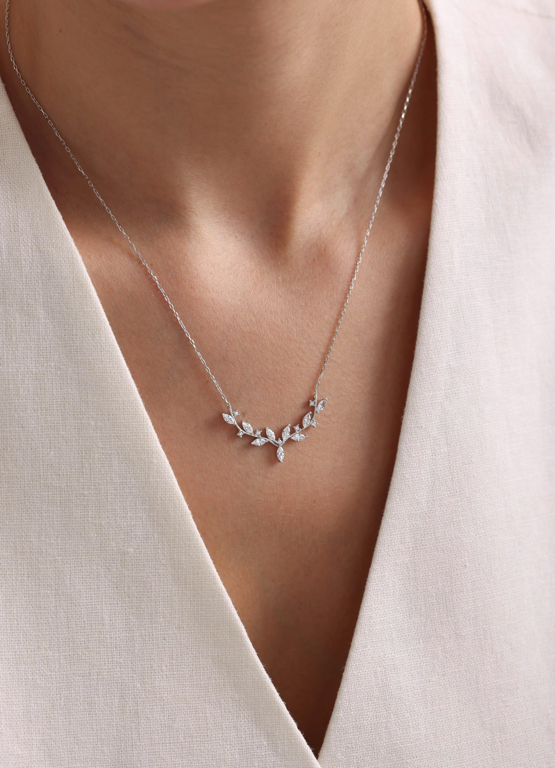 Seraphina Branch Rhodium plated Necklace
