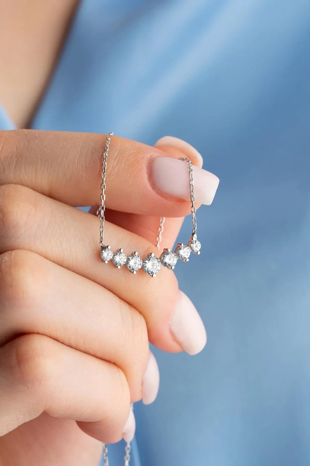 Rhodium Plated Row 7 Zircon Stone Necklace Sterla jewelry