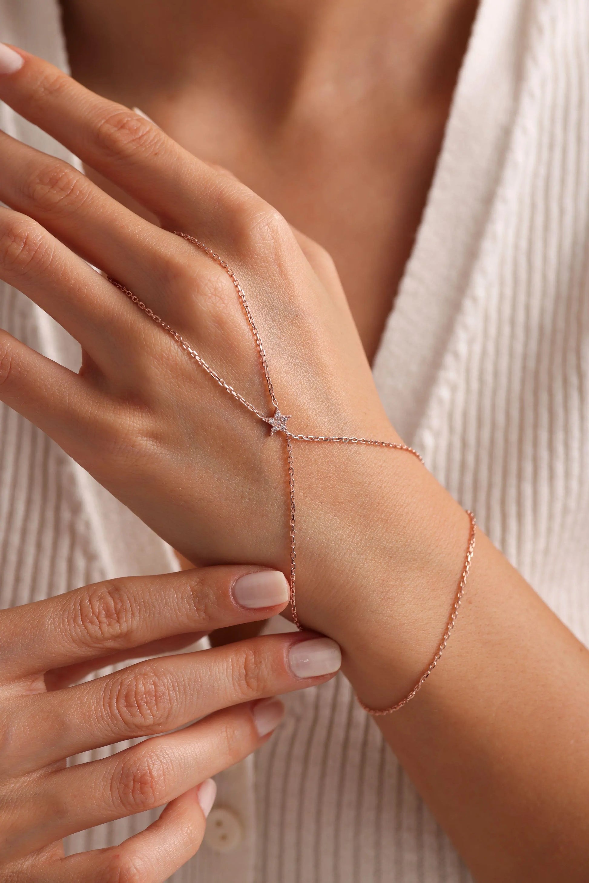 Rose Plated Star Model Sahmeran Bracelet Sterla jewelry