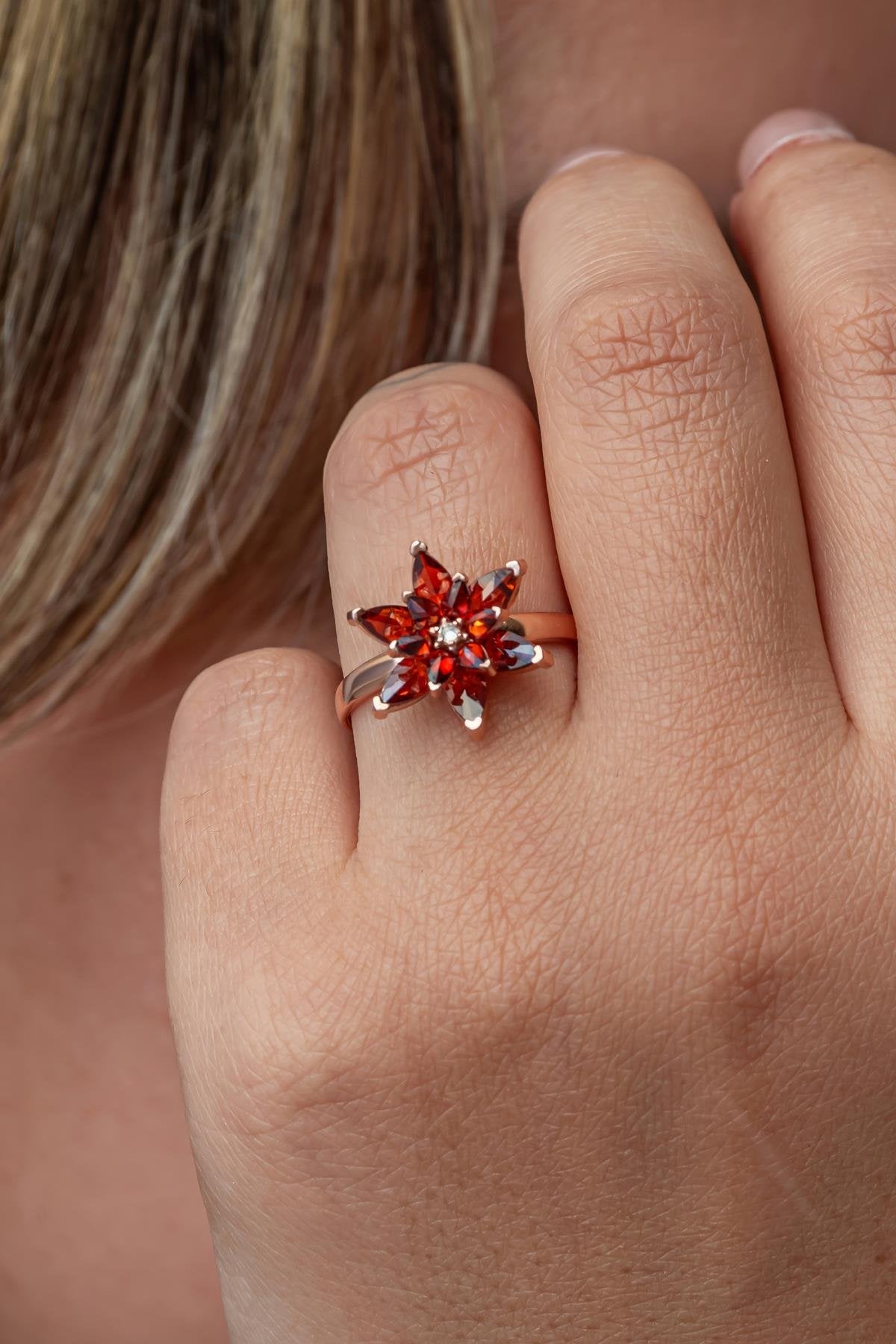Red Lotus Flower Ring