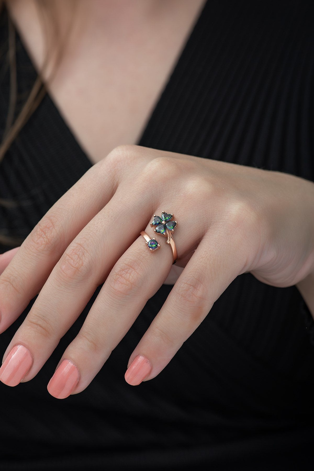 Mystic Topaz Stone Clover  Ring