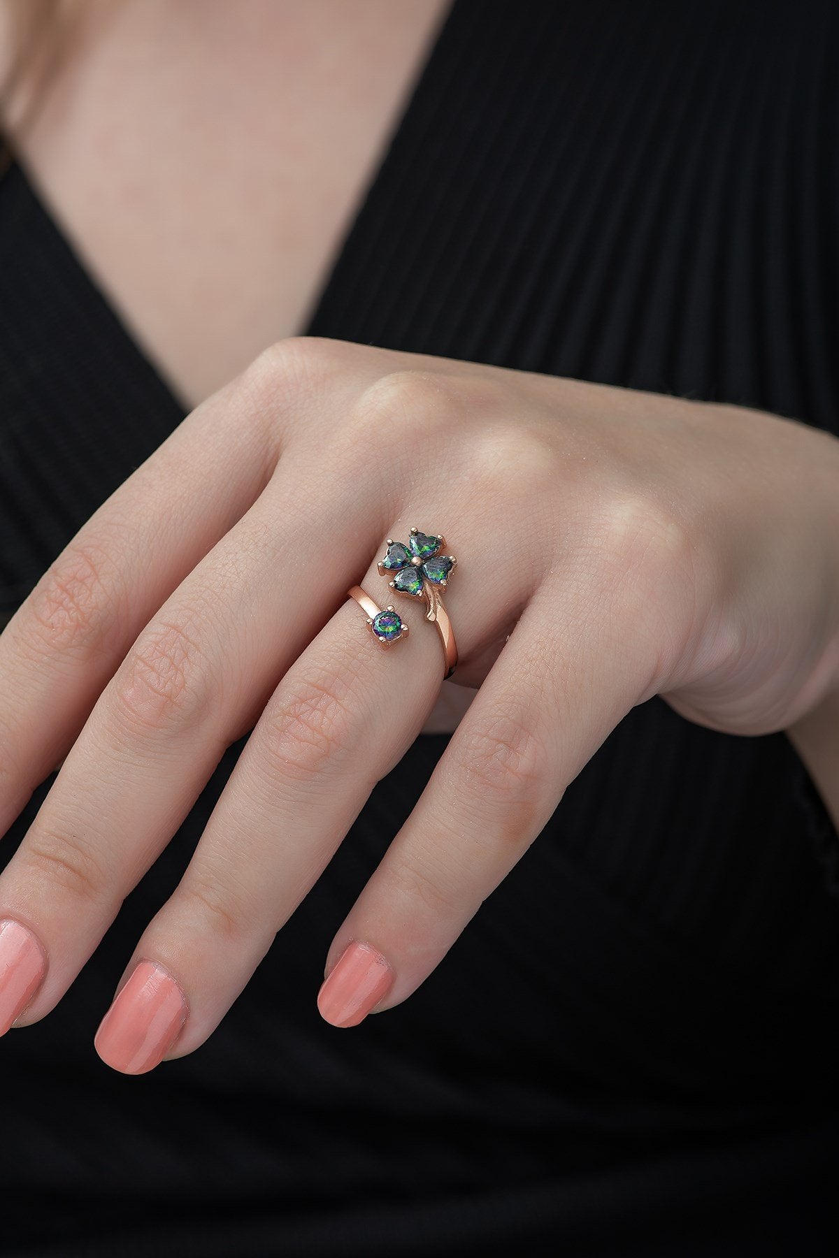 Mystic Topaz Stone Clover  Ring