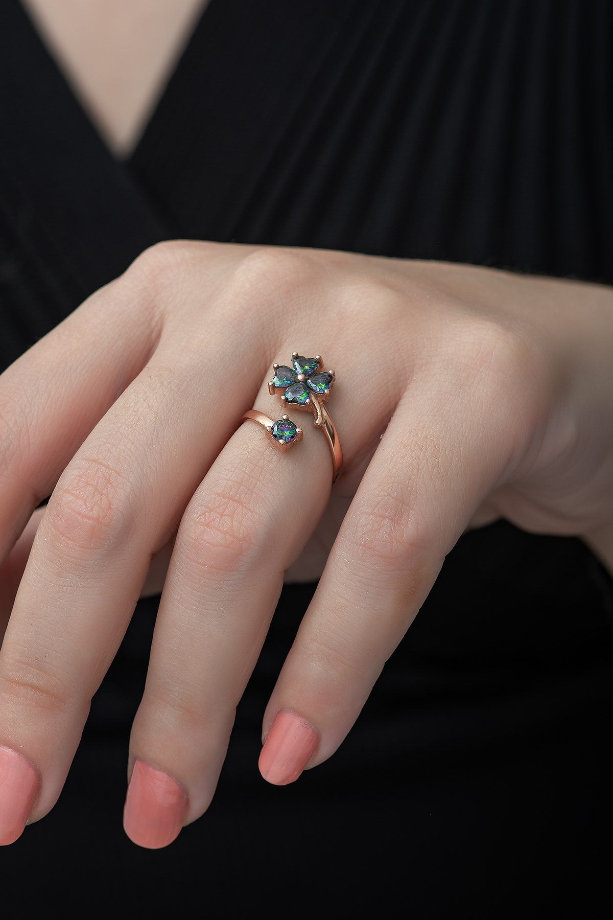 Mystic Topaz Stone Clover  Ring