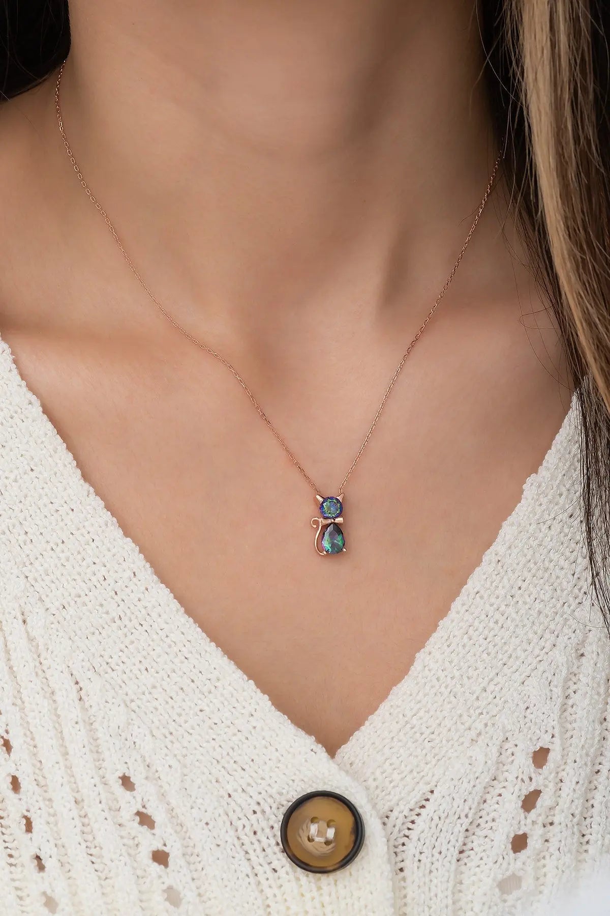 Mystic Topaz Stone Cat Necklace Sterla jewelry