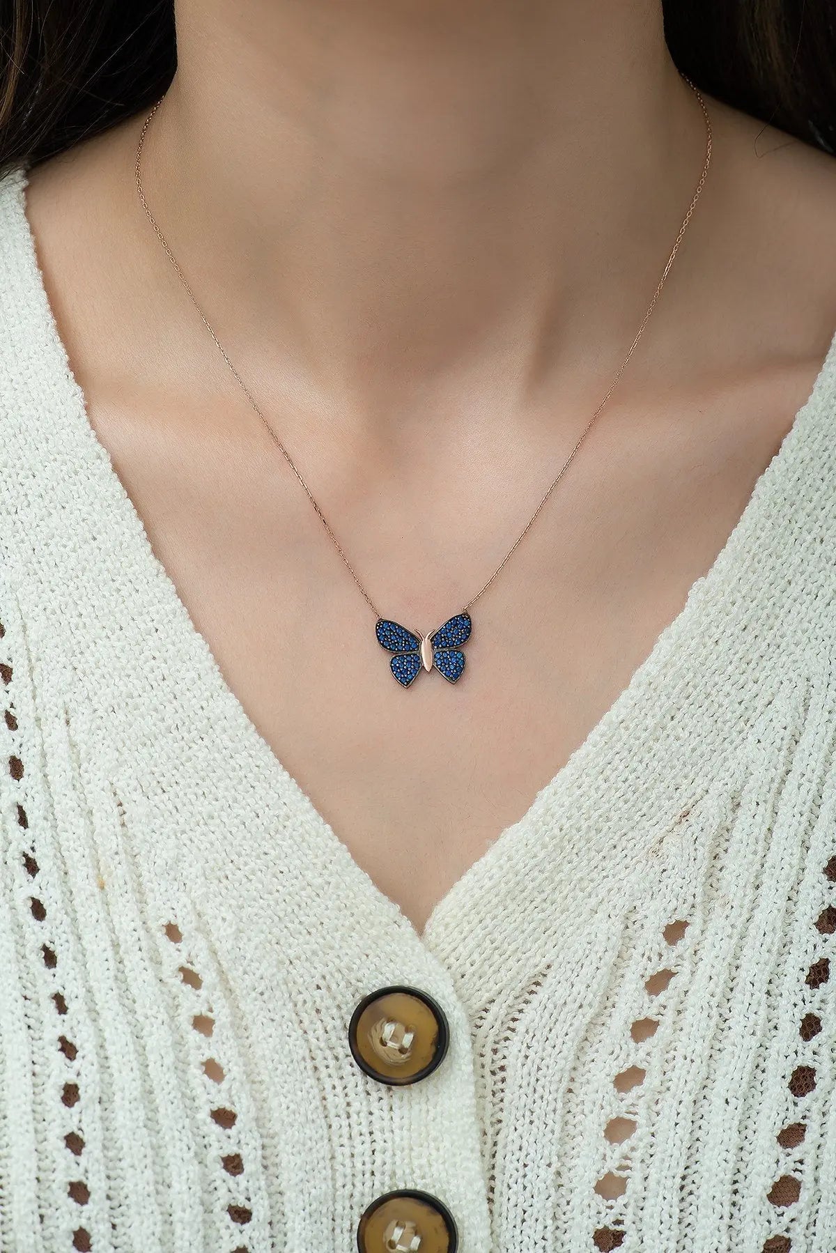 Butterfly Necklace with Navy Blue Stone Sterla jewelry