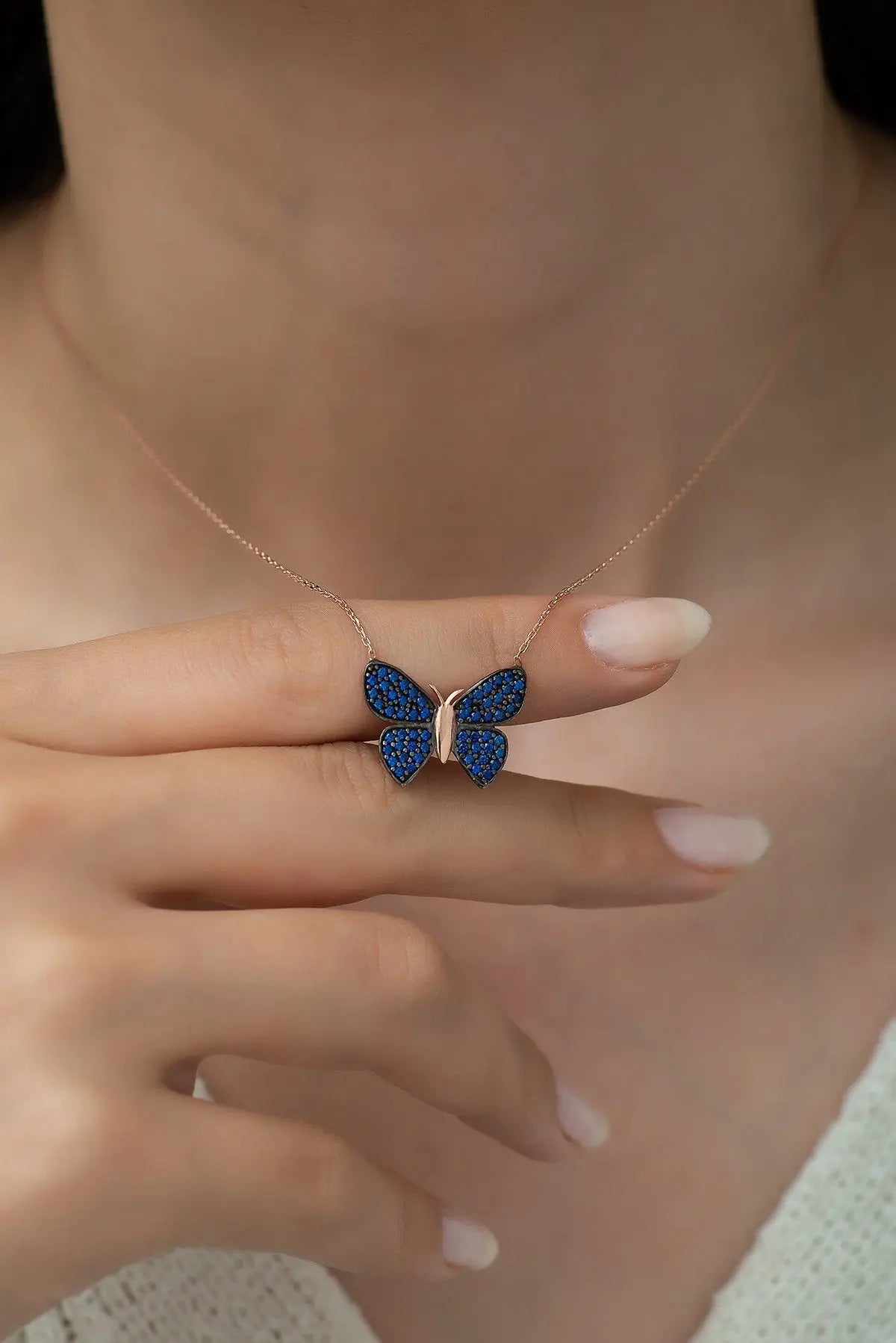 Butterfly Necklace with Navy Blue Stone Sterla jewelry