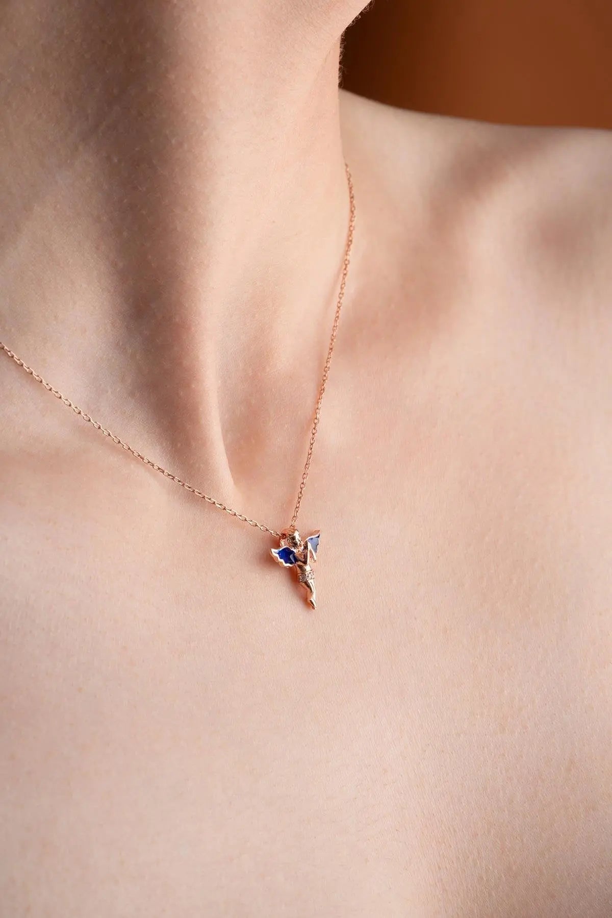 Blue Enamel Winged Fairy Necklace Sterla jewelry