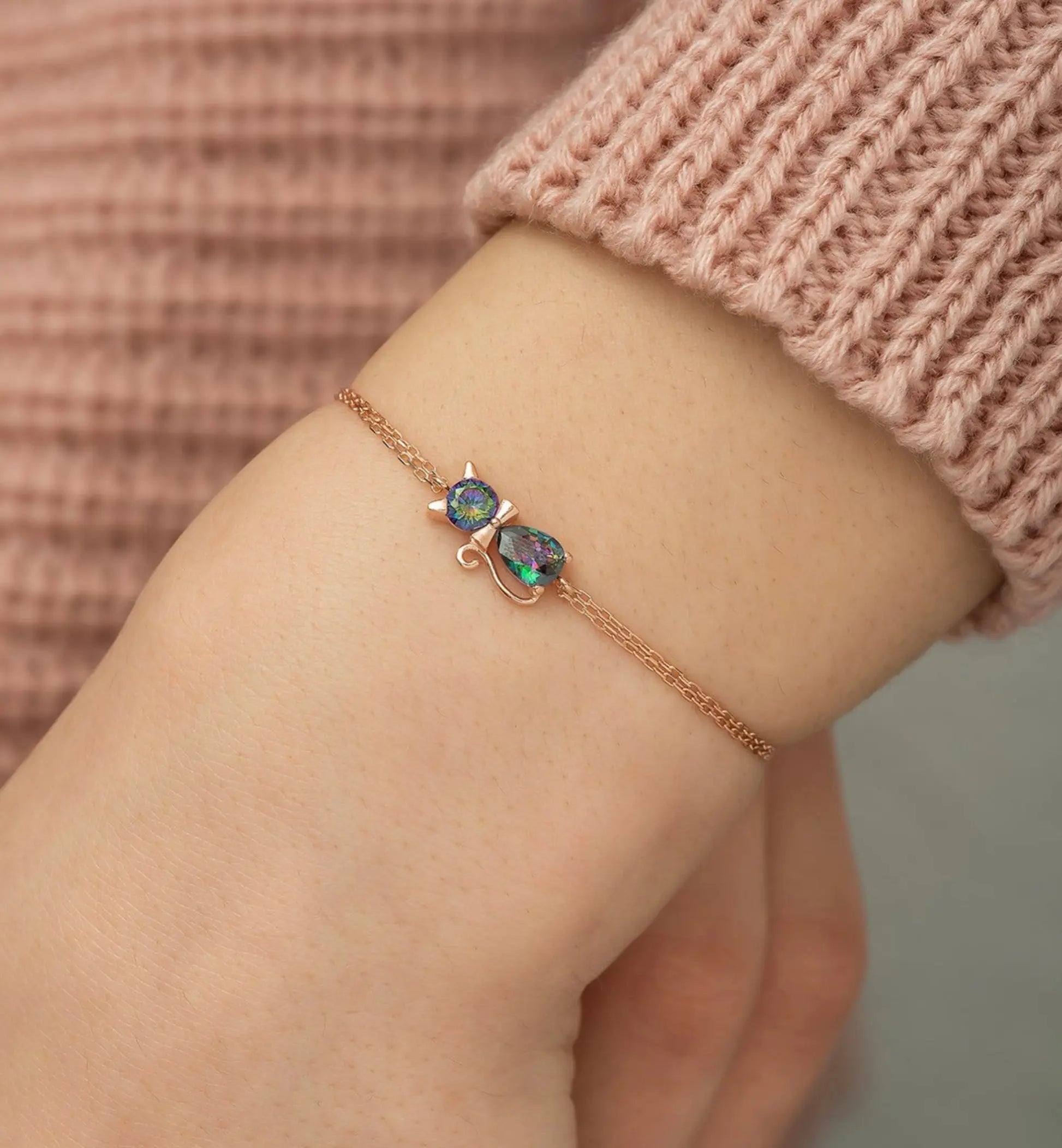 Mystic Topaz Stone Cat Bracelet Sterla jewelry