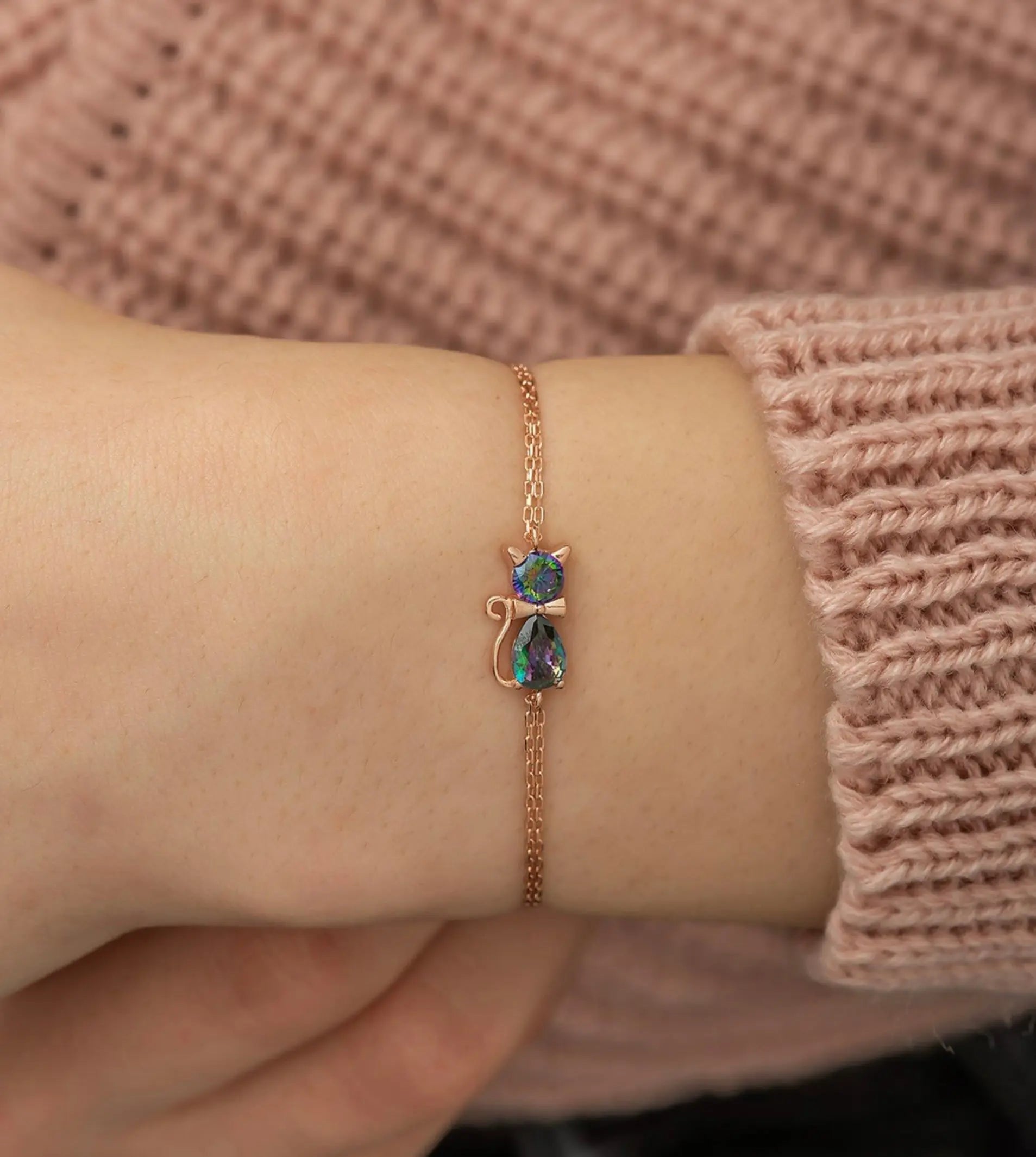 Mystic Topaz Stone Cat Bracelet Sterla jewelry