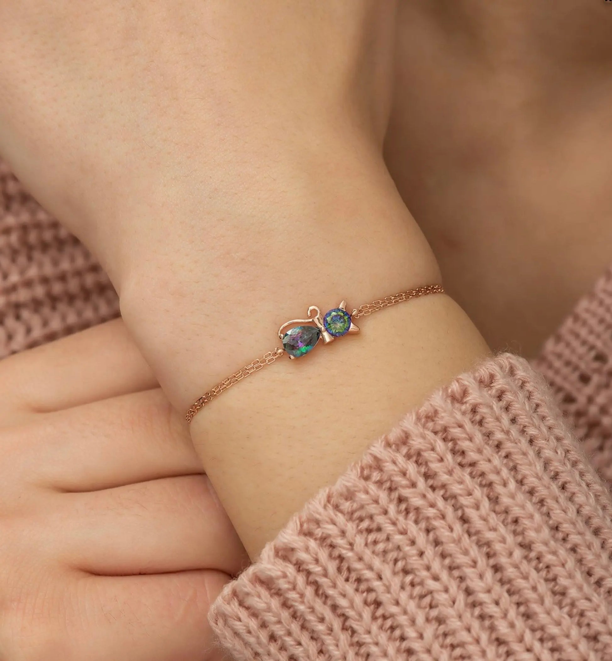 Mystic Topaz Stone Cat Bracelet Sterla jewelry