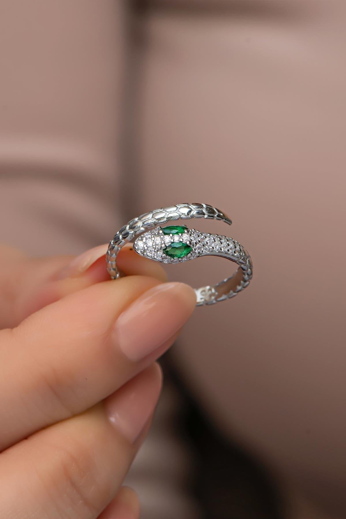 Rhodium Plated Snake Ring