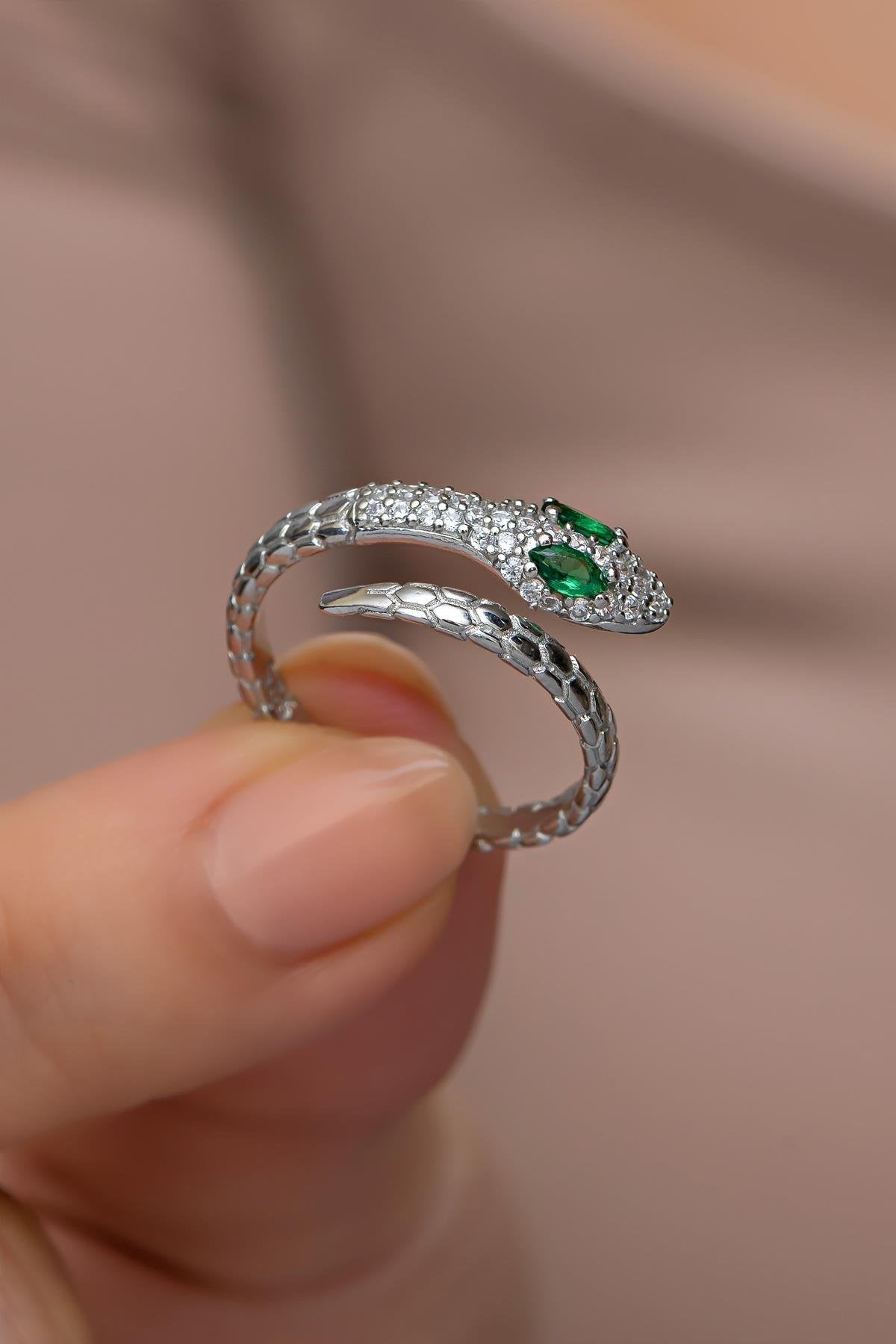 Rhodium Plated Snake Ring