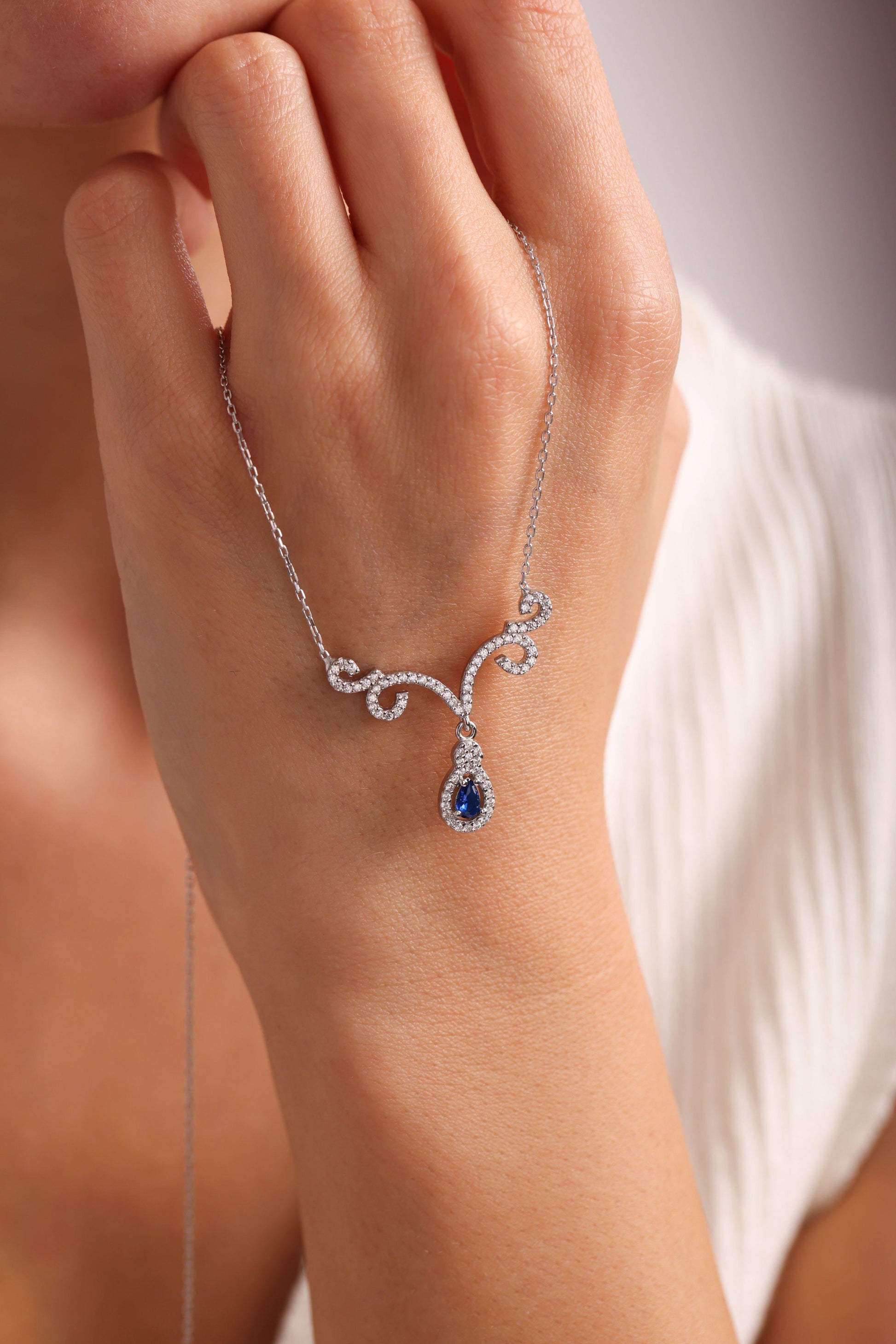 Blue Sapphire Swirl Necklace