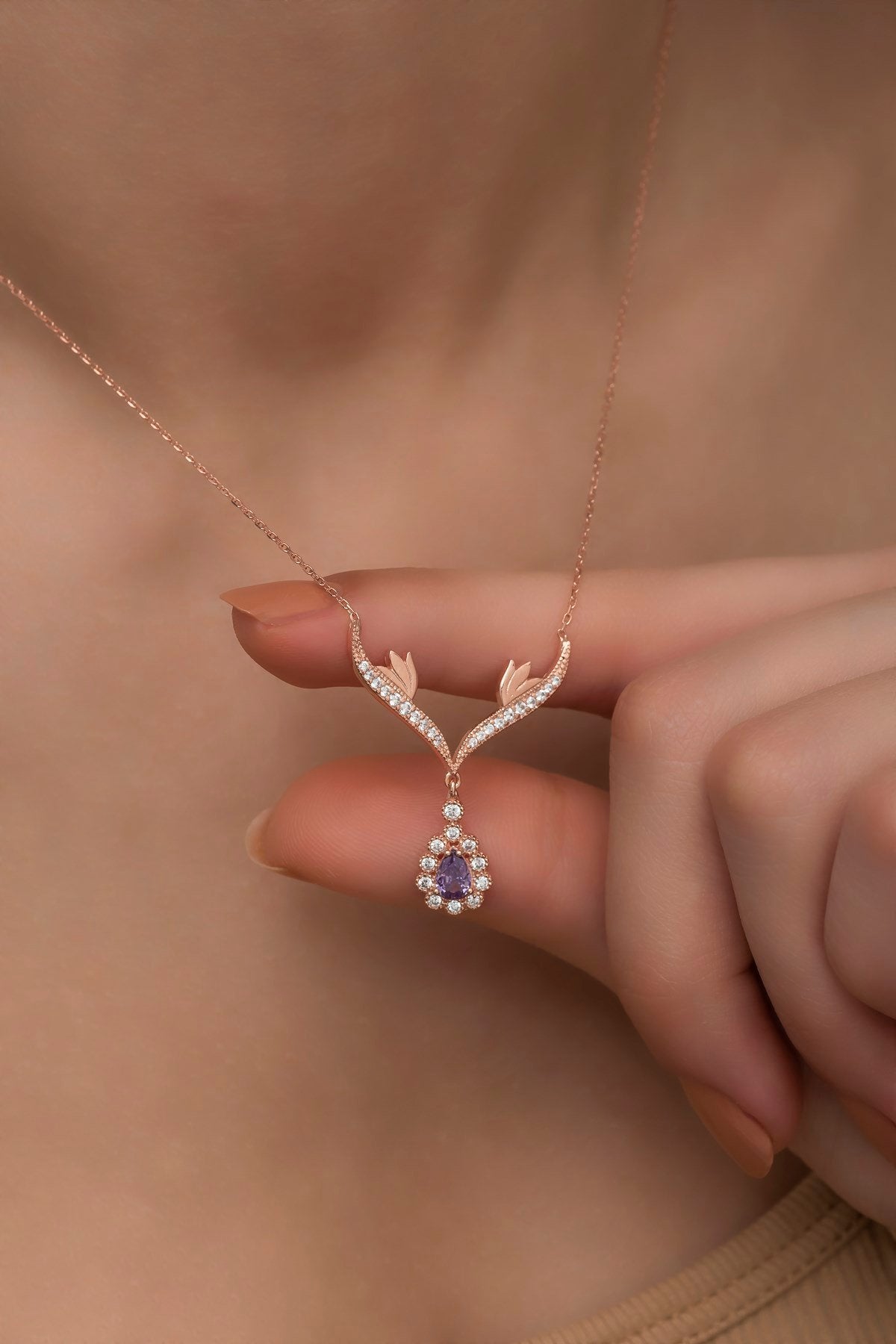 Amethyst Sone Drop Necklace